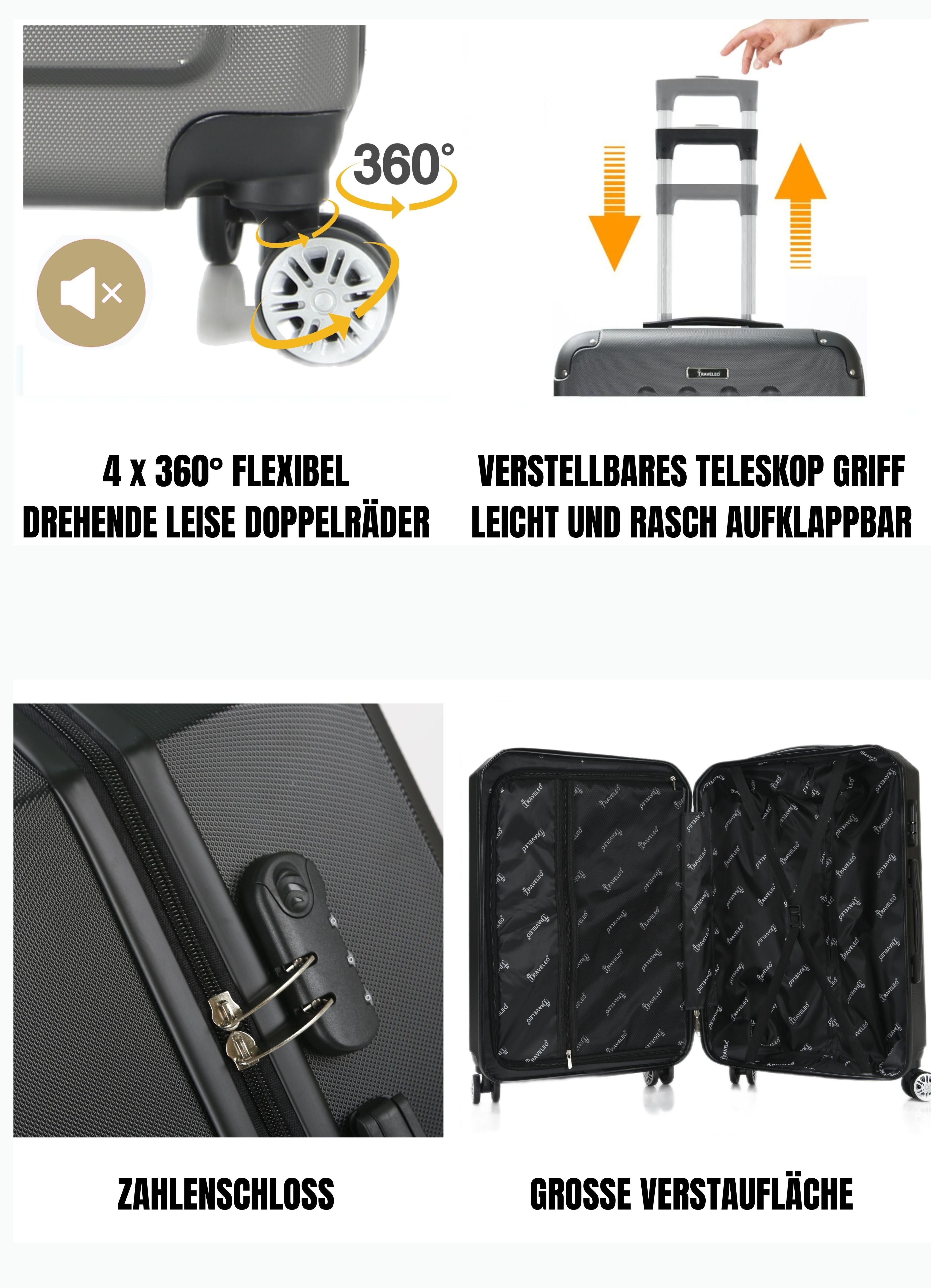 (3 Cheffinger Kofferset, Set Schwarz Rollen, tlg) ABS-03 Kofferset Trolley Hartschale Koffer 3-teilig 4 Reisekoffer
