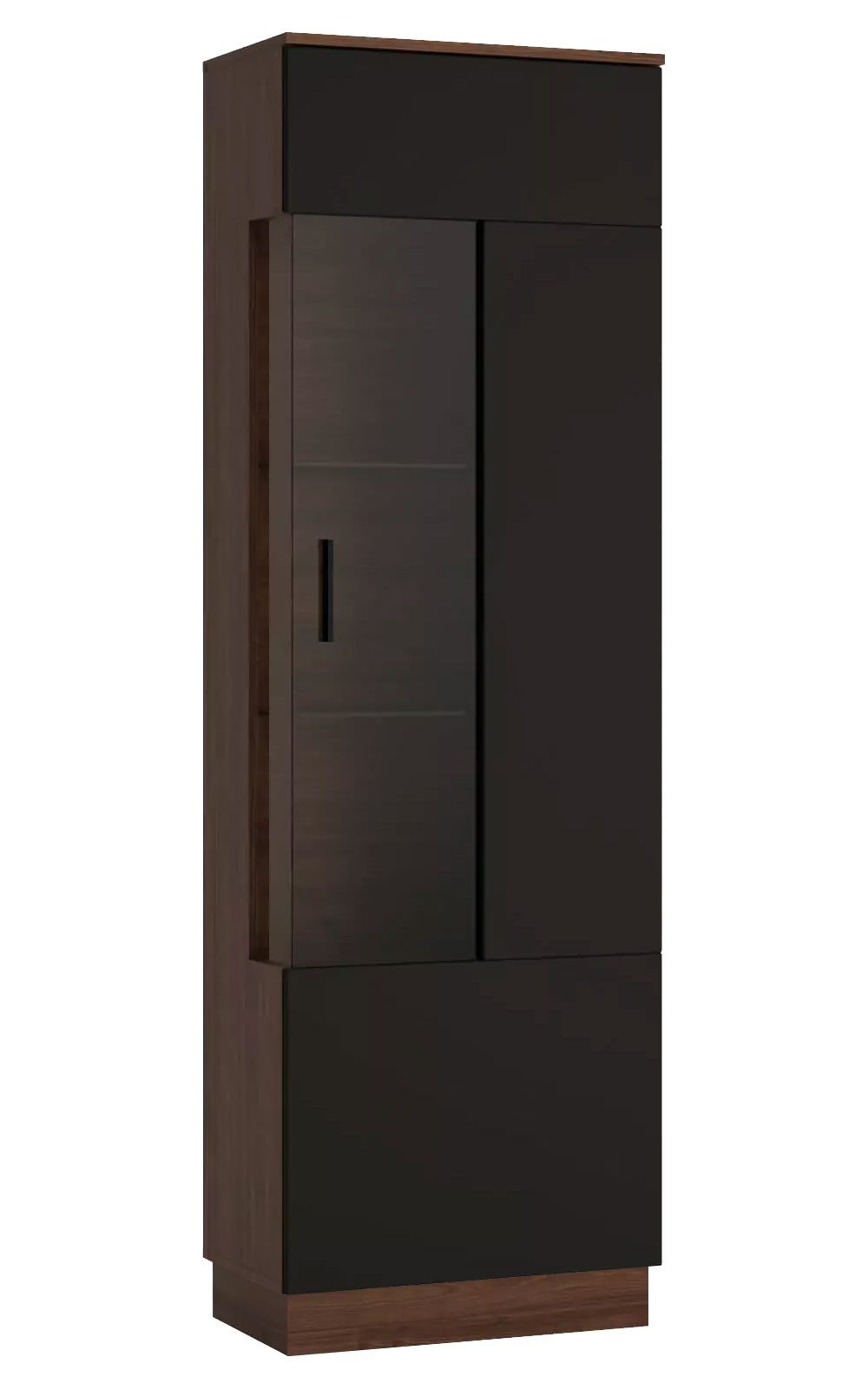 Feldmann-Wohnen Vitrine Alicante (mit Griff aus Metall, ohne Beleuchtung, mit Soft-Close-Funktion, 1-St., mit 1 Tür, mit 2 Glaseinlegeböden, mit 3 Holzeinlegeböden) 60cm walnussfarben / schwarzgrau Türanschlag rechts