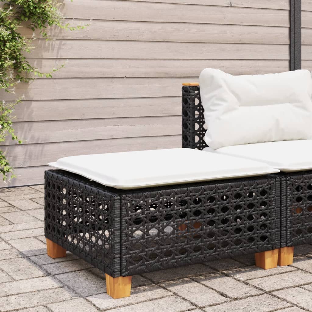 vidaXL Hocker Gartenhocker mit Kissen Schwarz 63,5x56x32 cm Poly Rattan (1 St)