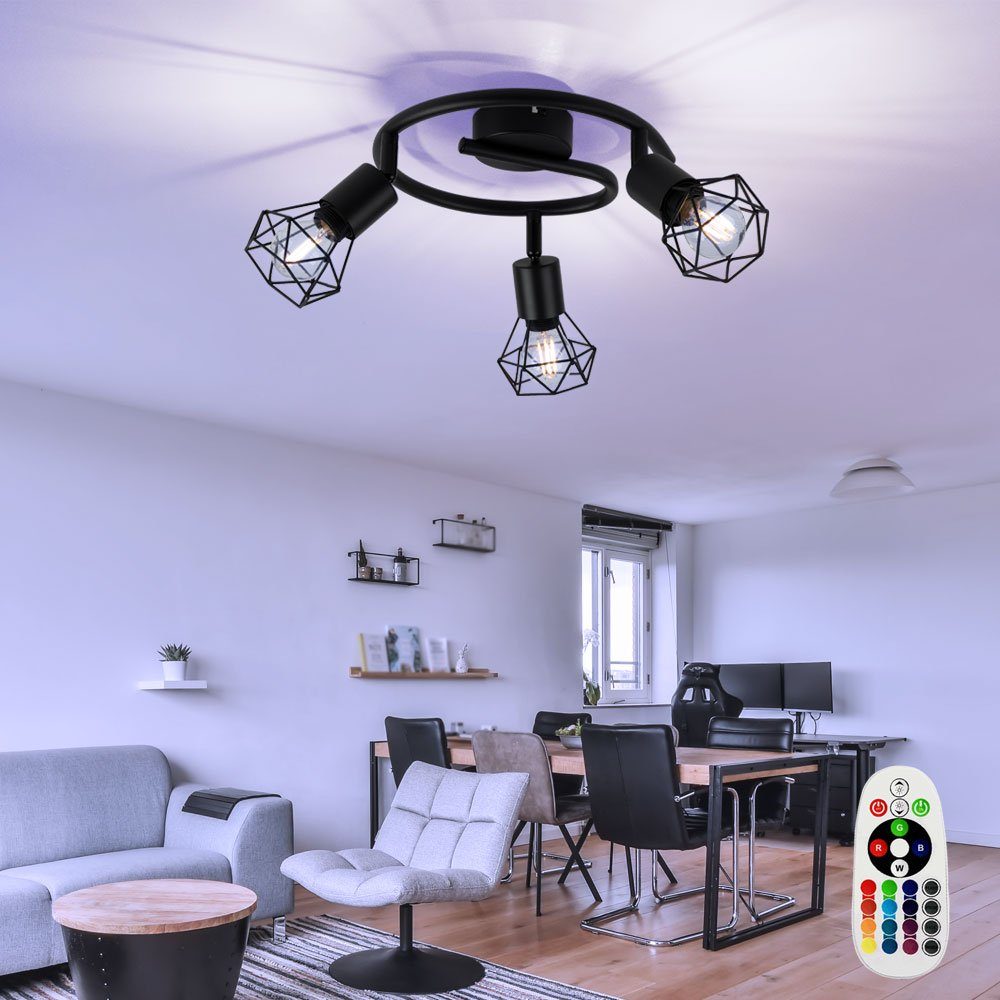 etc-shop LED Deckenleuchte, Leuchtmittel inklusive, Warmweiß, Farbwechsel, Rondell Decken Lampe DIMMBAR Fernbedienung Käfig Lampe