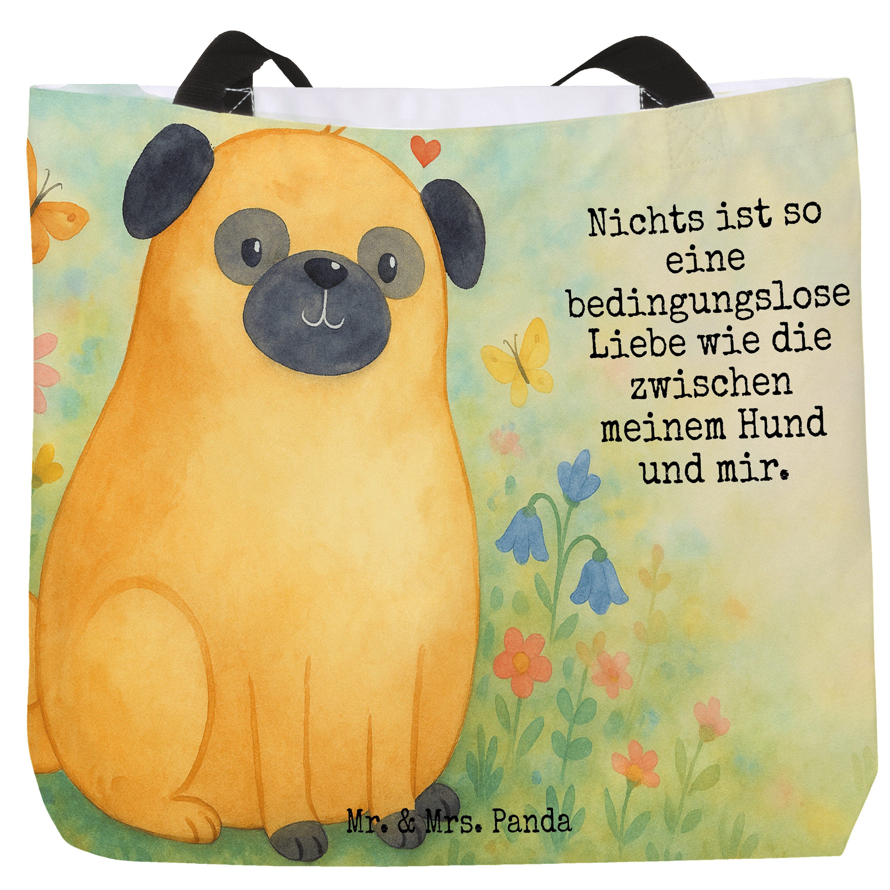 Shopper Mops Design, Strandtasche, Weiß, Hund, Reisetasche, Liebe, Pure, Sprü