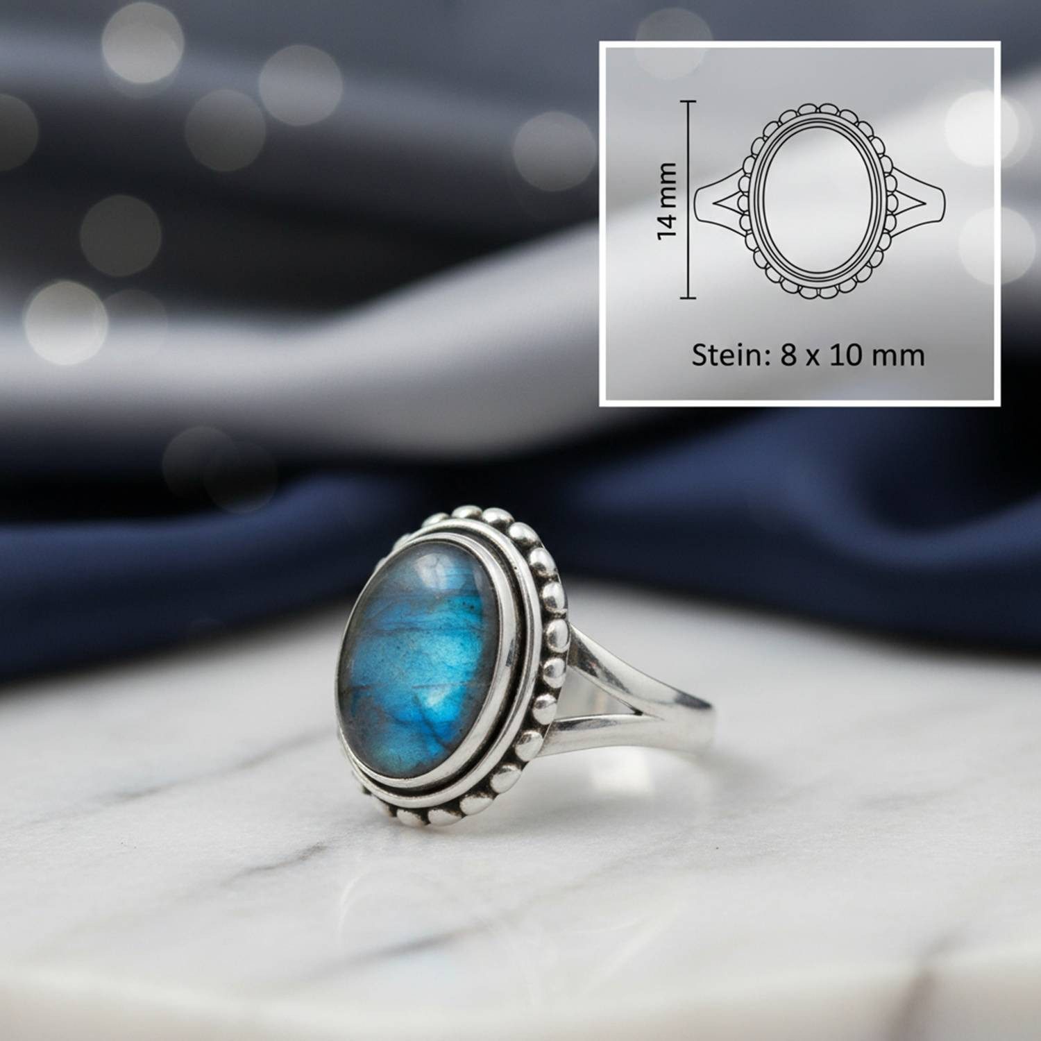 mantraroma Silberring GAMSA aus 925 Silber mit Labradorit (Ring mit Schmuckbeutel), Damenring aus 925er Silber – Bild 3 von 3