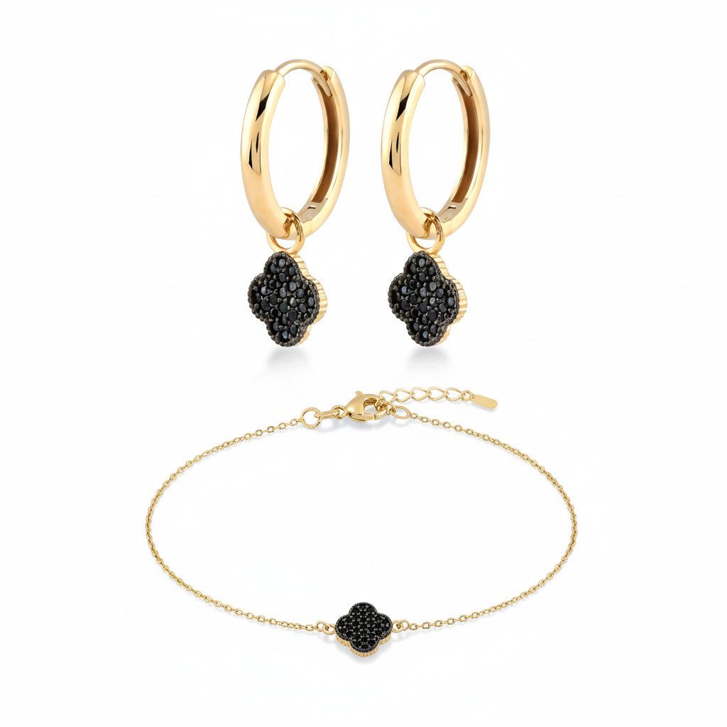 Suzan Gold Schmuckset Noira Grace – 375 Gold Ohrringe & Armband mit schwarz günstig online kaufen
