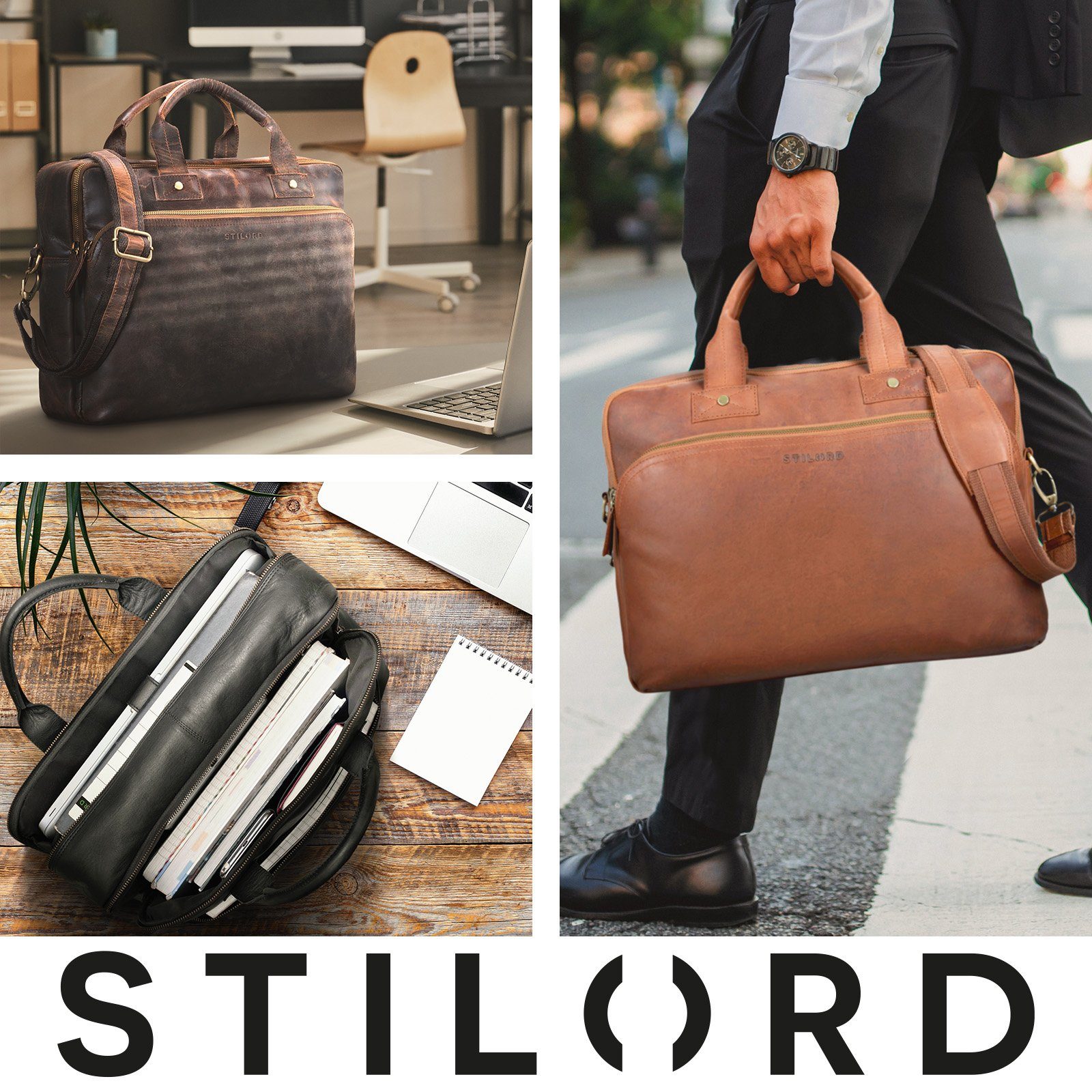 STILORD Laptoptasche "Hector" Große Business Ledertasche für Herren