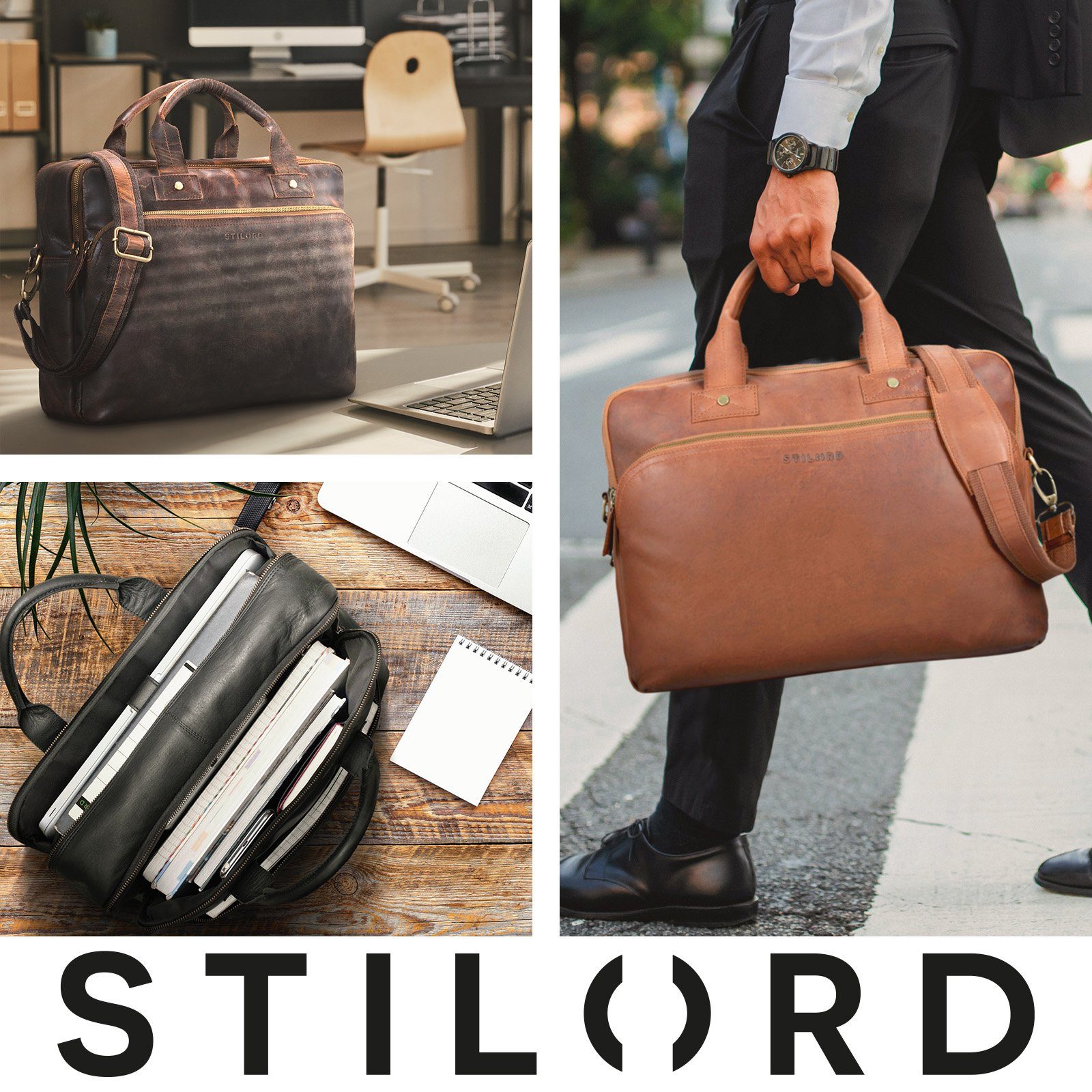 Business "Hector" Ledertasche für STILORD braun Herren Laptoptasche Große - kansas