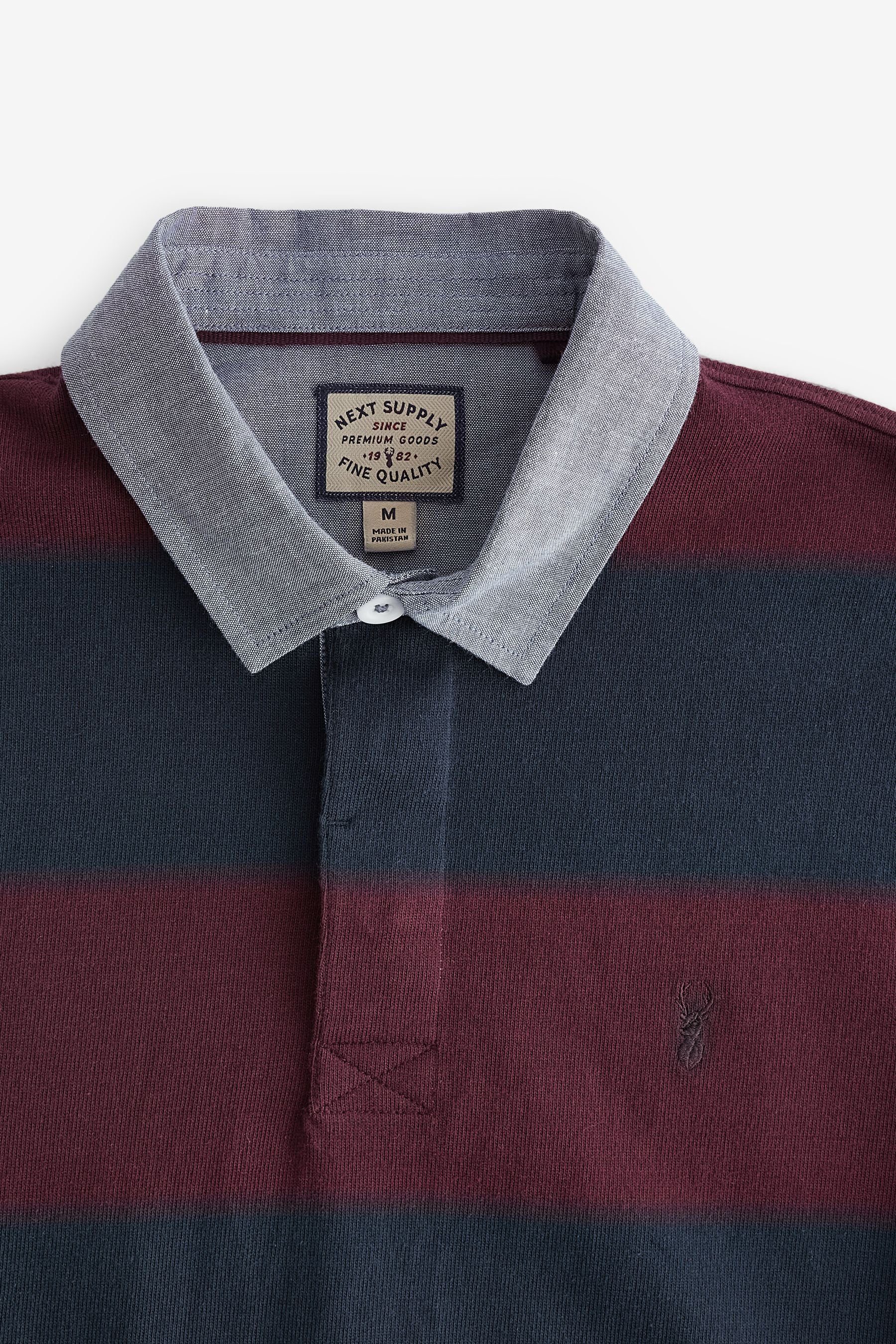 Blue/Burgundy Stripe Navy Rugby-Shirt (1-tlg) Rugbyshirt Langärmeliges Red Next