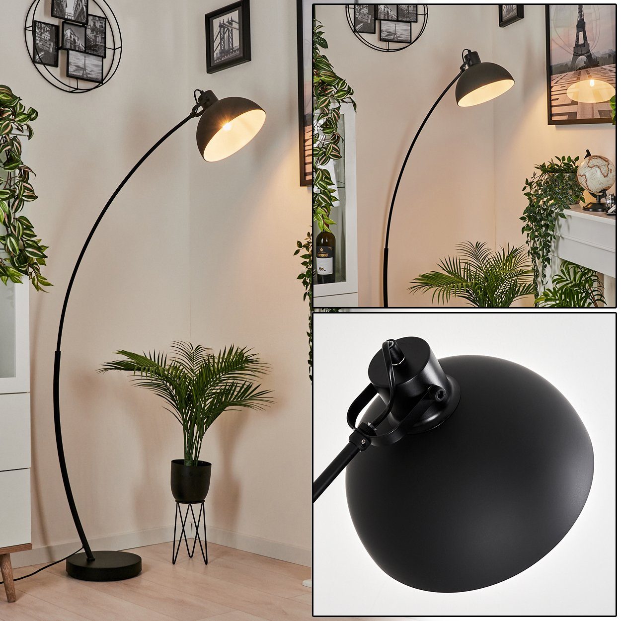 hofstein Stehlampe moderne Stehlampe aus Metall in Schwarz/Weiß, ohne  Leuchtmittel, mit verstellbarem Schirm (25cm) und Fußschalter, 1x E27