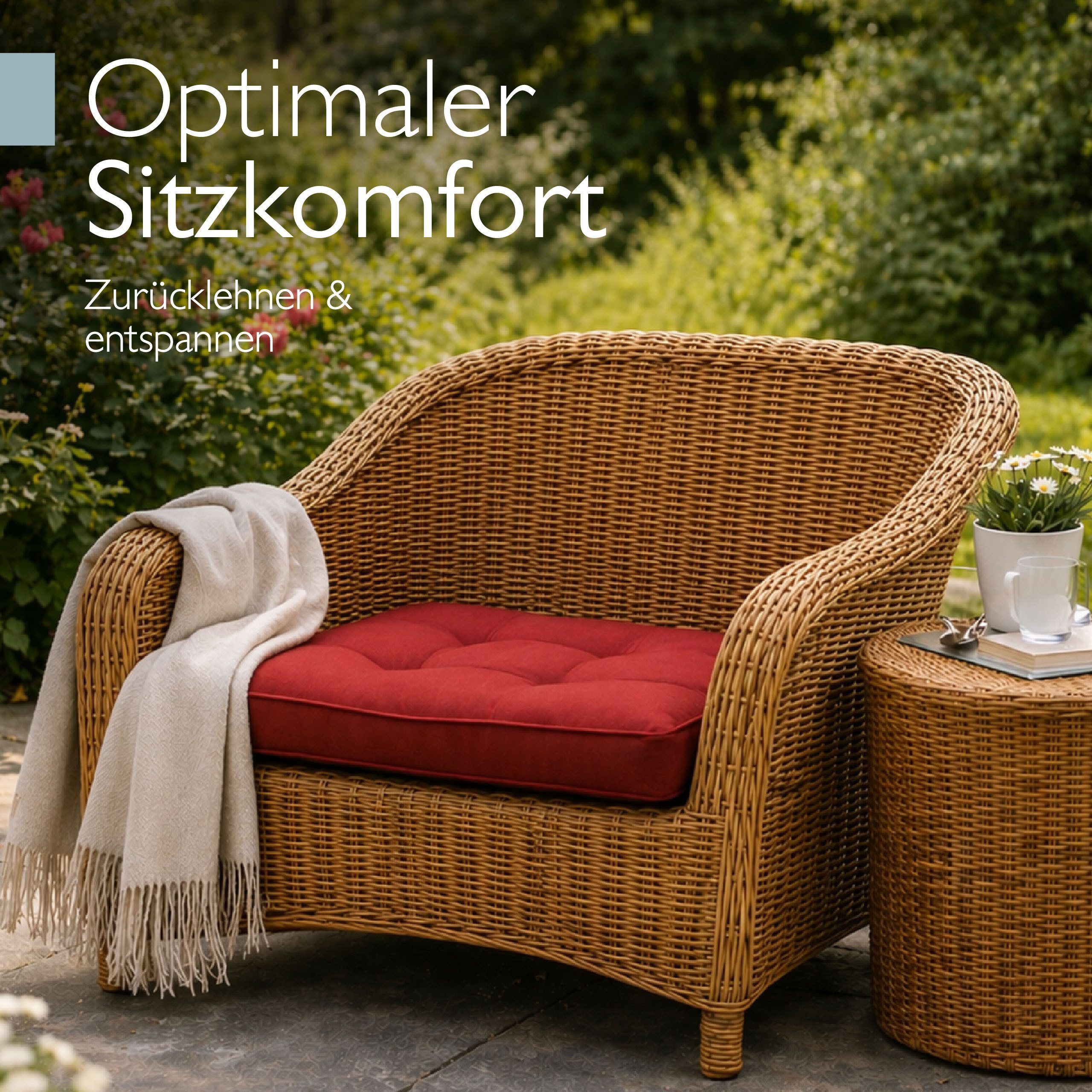 Beautissu Sitzkissen Lounge Kissen Outdoor Rot XLuna, 40x40cm, Sitzkissen Gartenstuhl 10 cm dick Sitzpolster Auflagen für Gartenmöbel