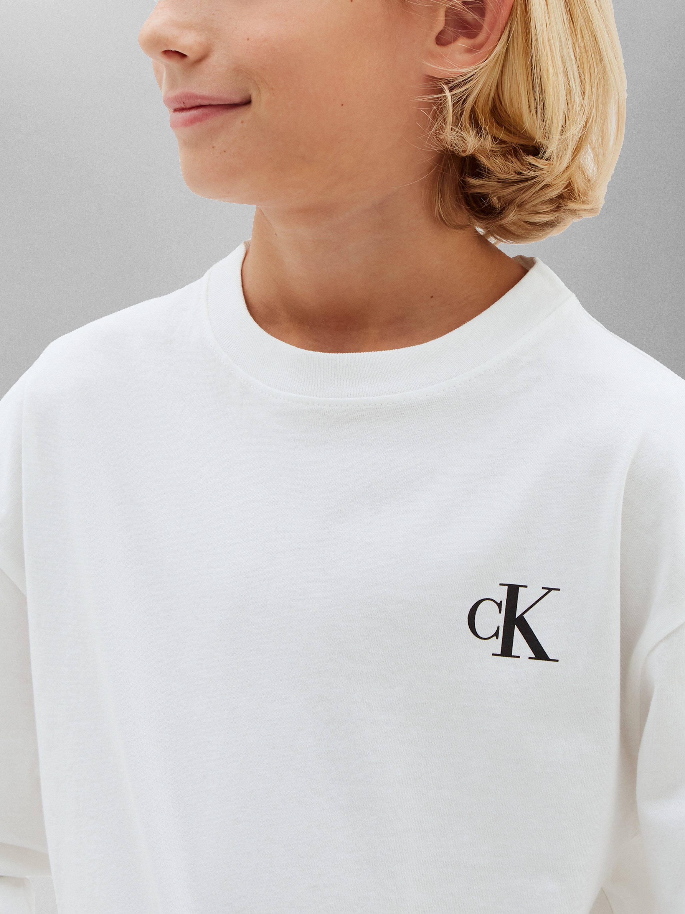 Calvin Klein Jeans Langarmshirt CHEST MONO LS T-SHIRT 2-PACK Reine Baumwolle, Regular Fit, Logodruck