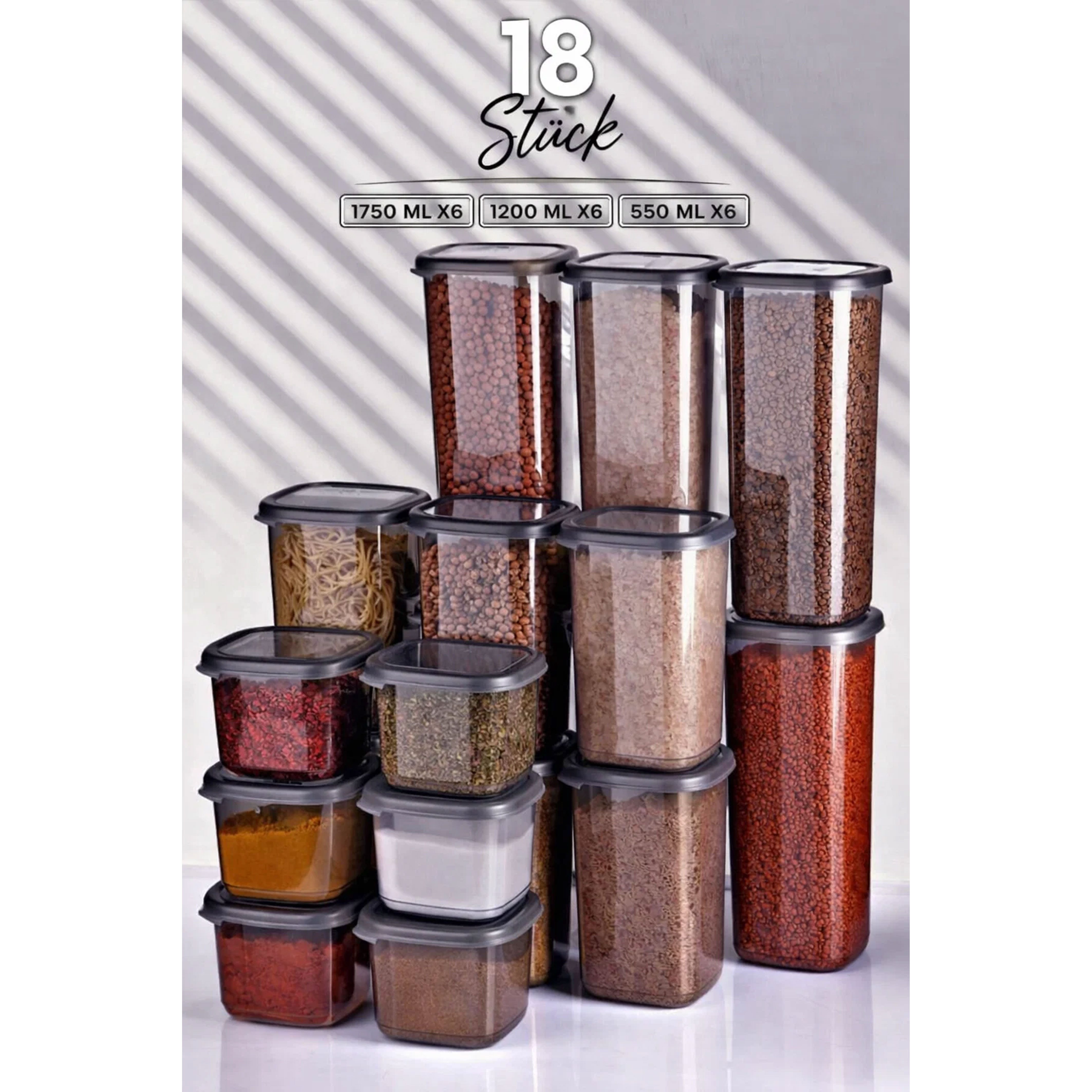 Jungengel Aufbewahrungsdose 18tlg Große Vorratsdosen Set Küche Aufbewahrungsbehälter Küchenboxen (Set, 18 St., 18-teiliges Set in 3 Größen), Spülmaschinenkomform, stapelbar, luftdicht, Kühlschrankkomform