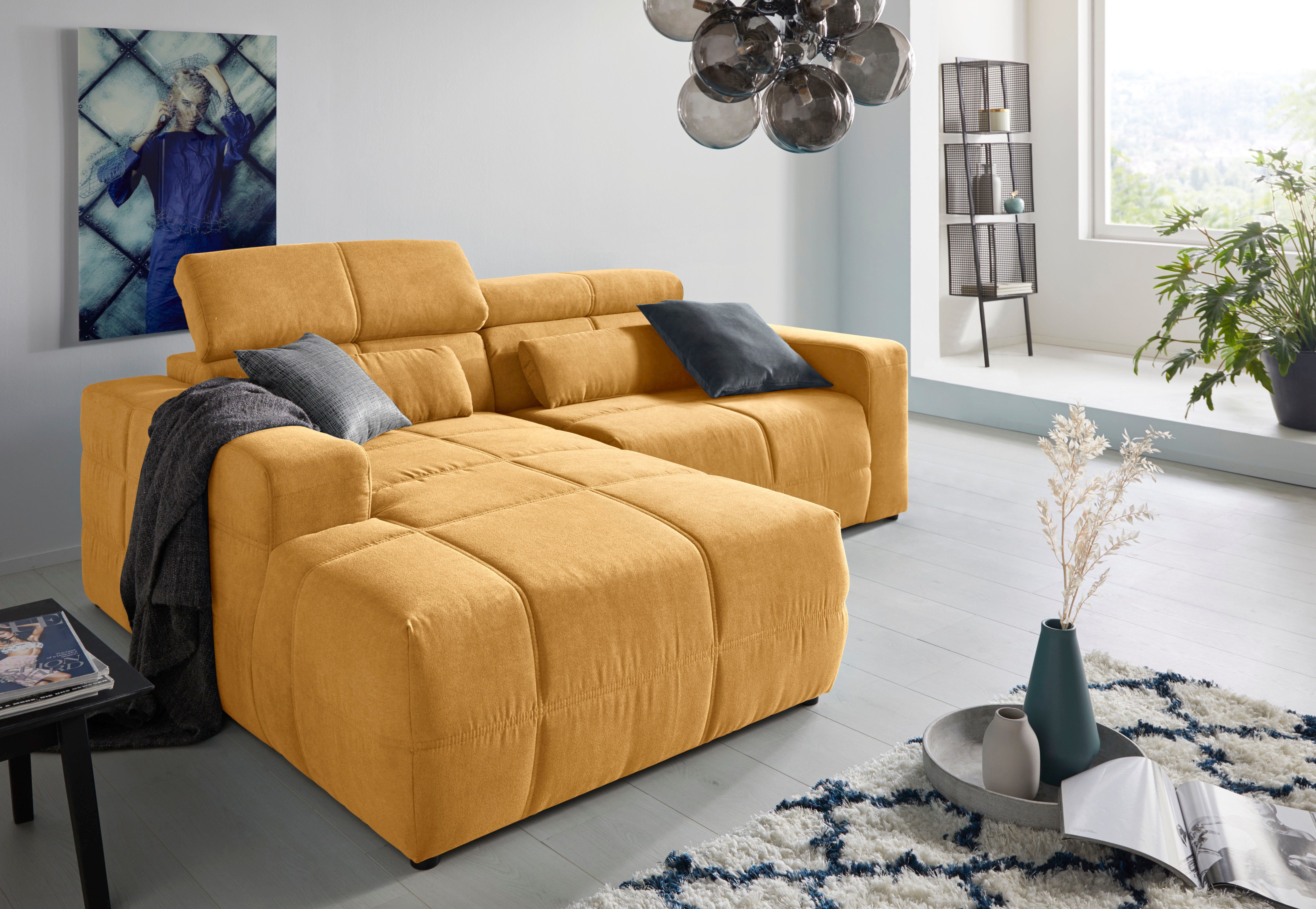 DOMO collection Ecksofa Brandon, inkl. Kopfteilverstellung, B/T/H: 214/100/80 cm, L-Form, Mit Kopfteilverstellung, auch in Leder und Cord, L-Form