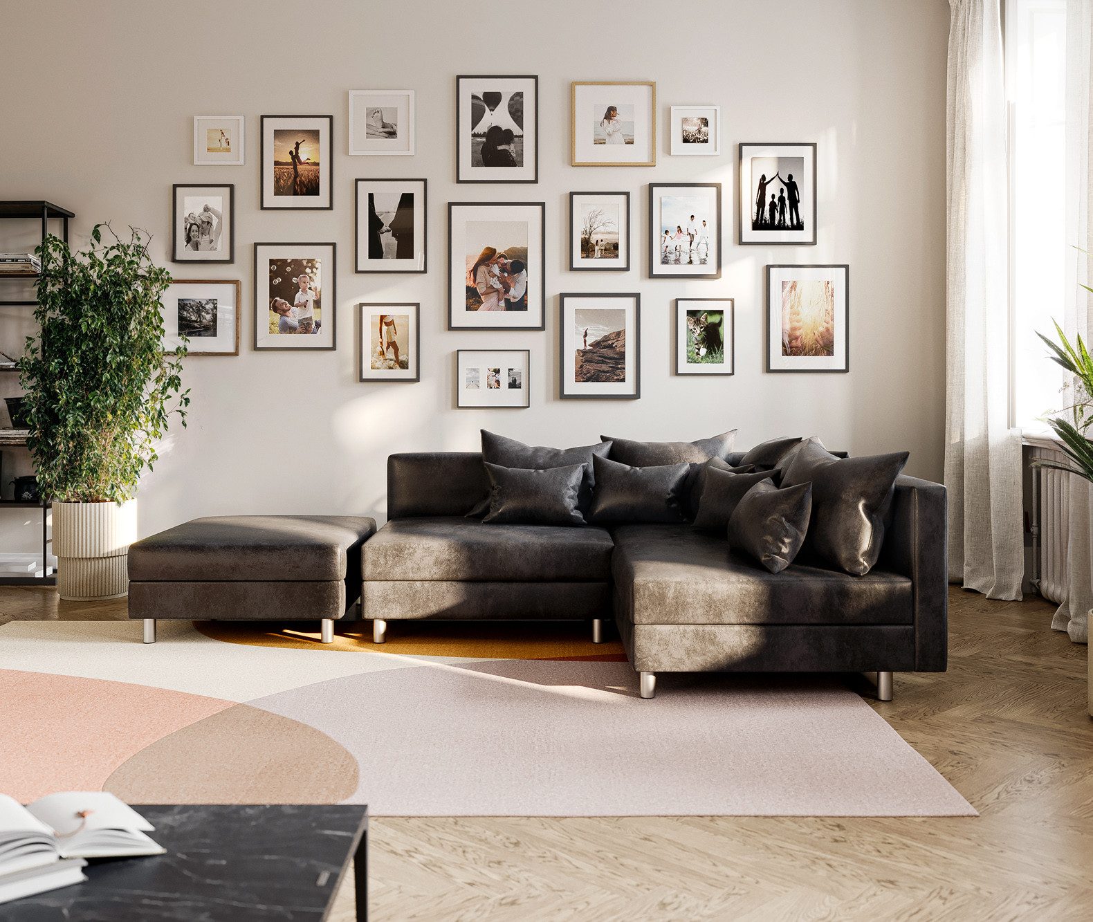 DELIFE Ecksofa Clovis, Anthrazit Antik Optik günstig online kaufen