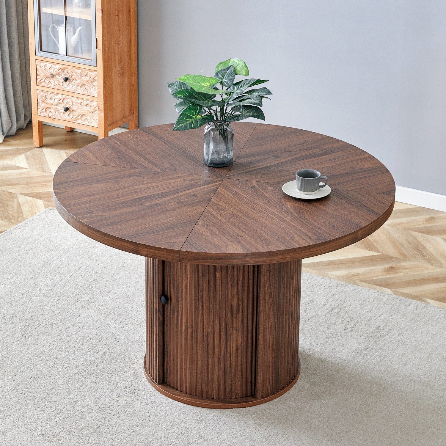 ANYSUN Esstisch Runder für 4-6 Personen,115 cm,Landhausküchentisch mit Stauraum (Runder Esstisch Holzoptik,Säulenfuß mit Schrank), Küchentische für Esszimmer,Küche,Wohnzimmer,Wohnung