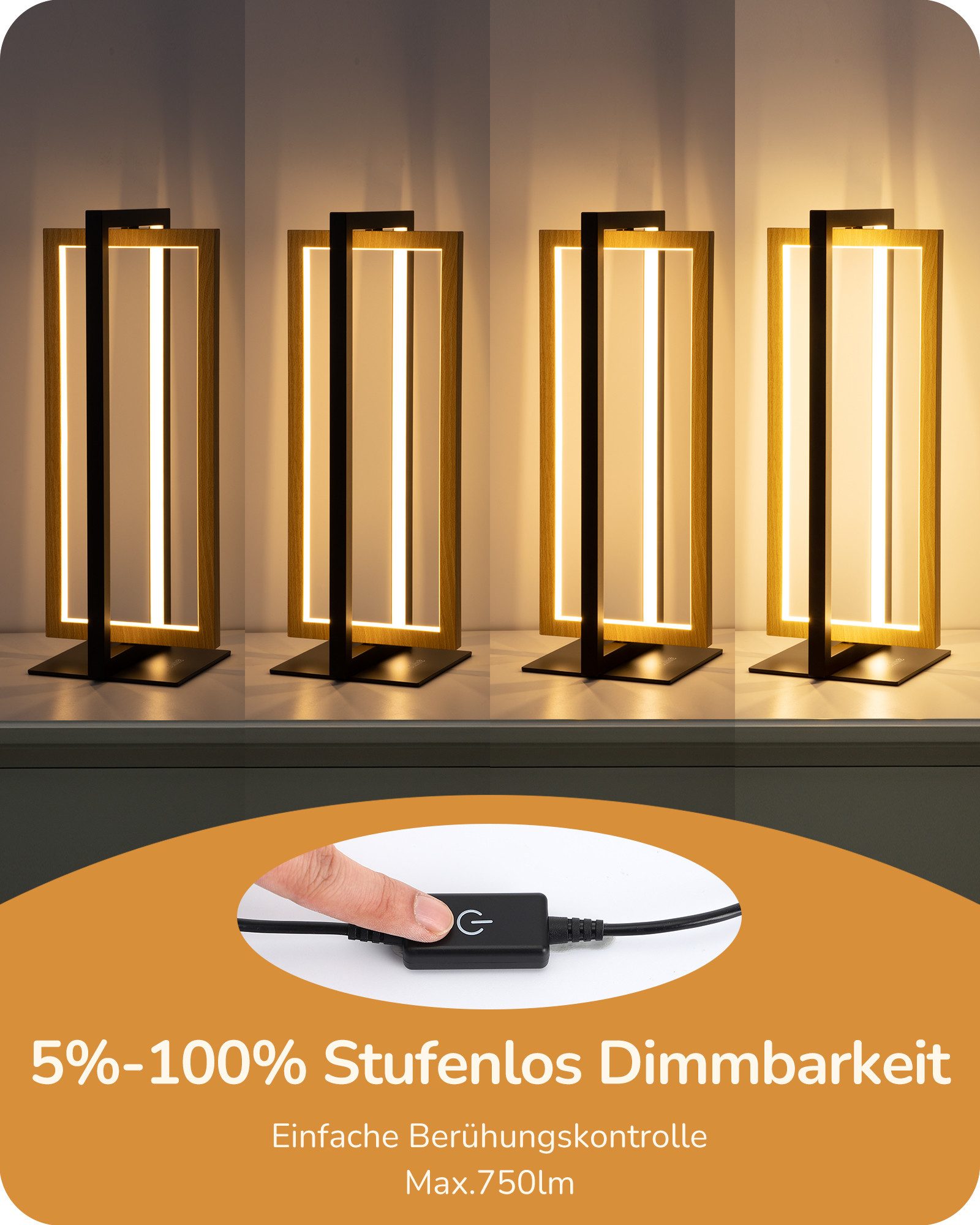EDISHINE LED Tischleuchte Drehbare, Touch Dimmbare Nachttischlampe deko, LED fest integriert, Industrielle Tischlampe aus Metall, 3 Farbtemperaturen