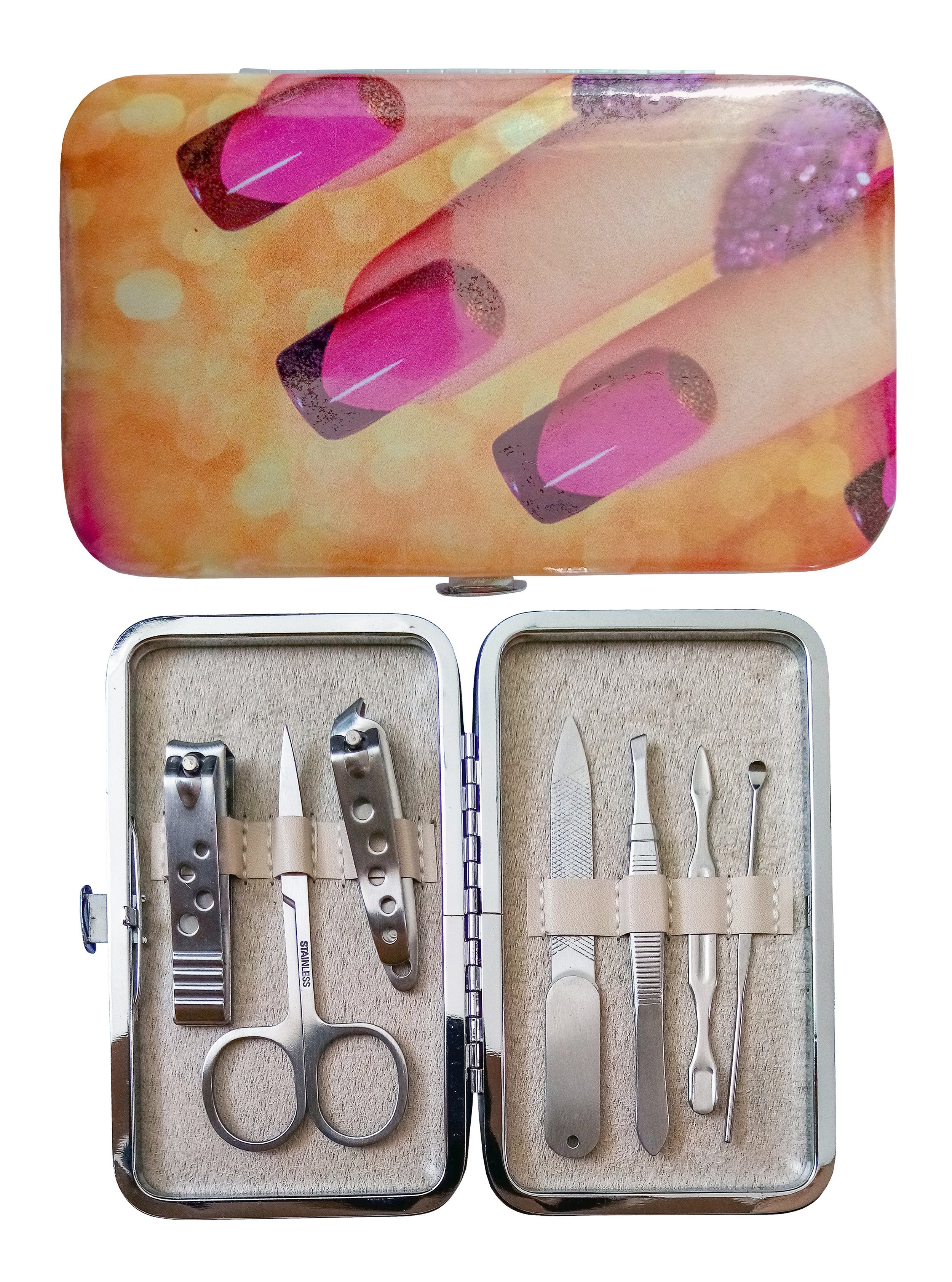 Maniküre-Pediküre-Set MANIKÜRE SET 7-tlg mit Etui Maniküreset Nagelset Nagelschere 64 (Gelb), Schere Nagelknipser Nagelfeile Ohrreiniger Pinzette Nagelhautmesser