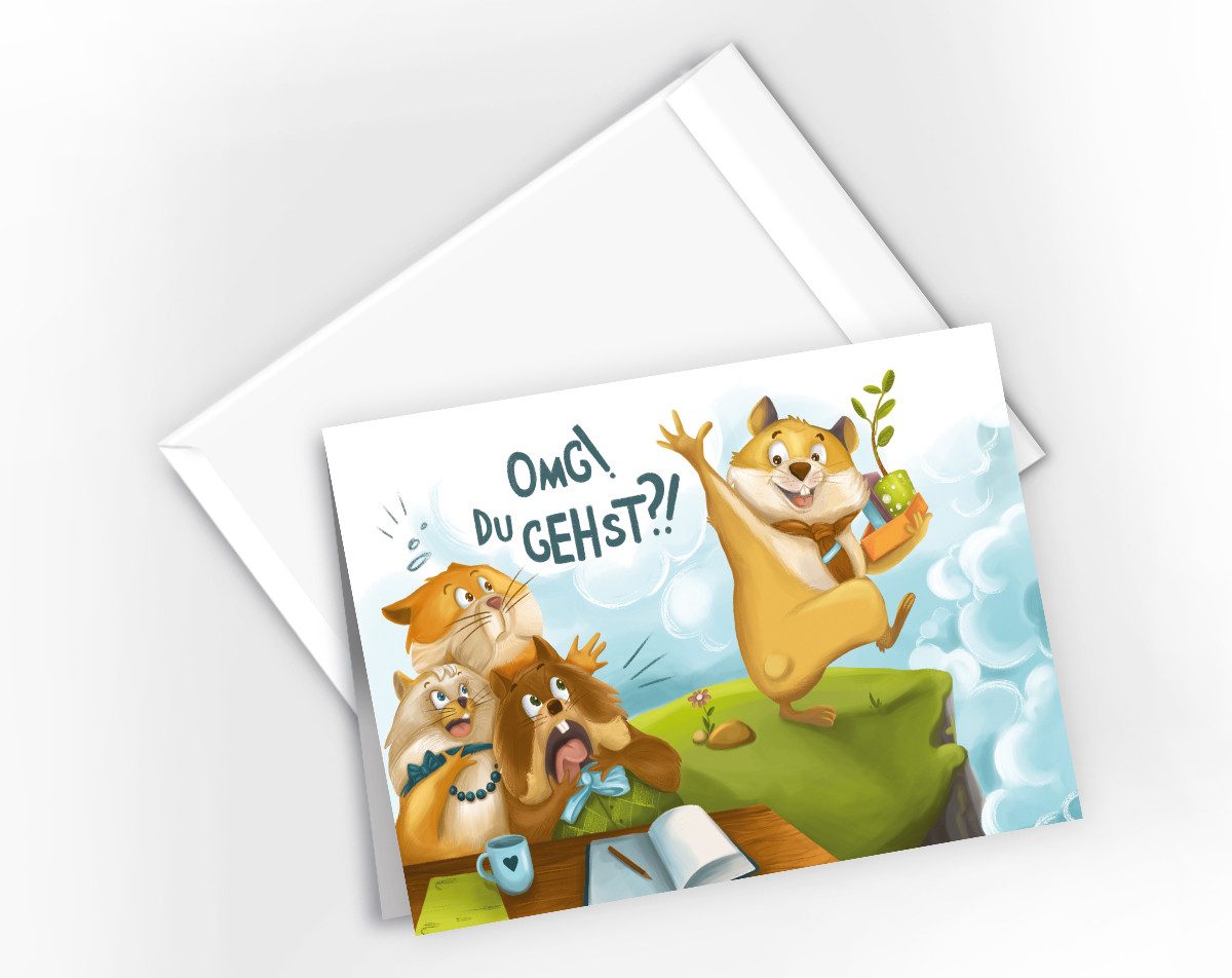 JUNAPACK Abschiedskarte mit Umschlag XXL A4 lustige Klappkarte Jobwechsel Kündigung Kollegen, Witzige A4-Klappkarte mit UV-Lack, viel Platz und passendem Umschlag