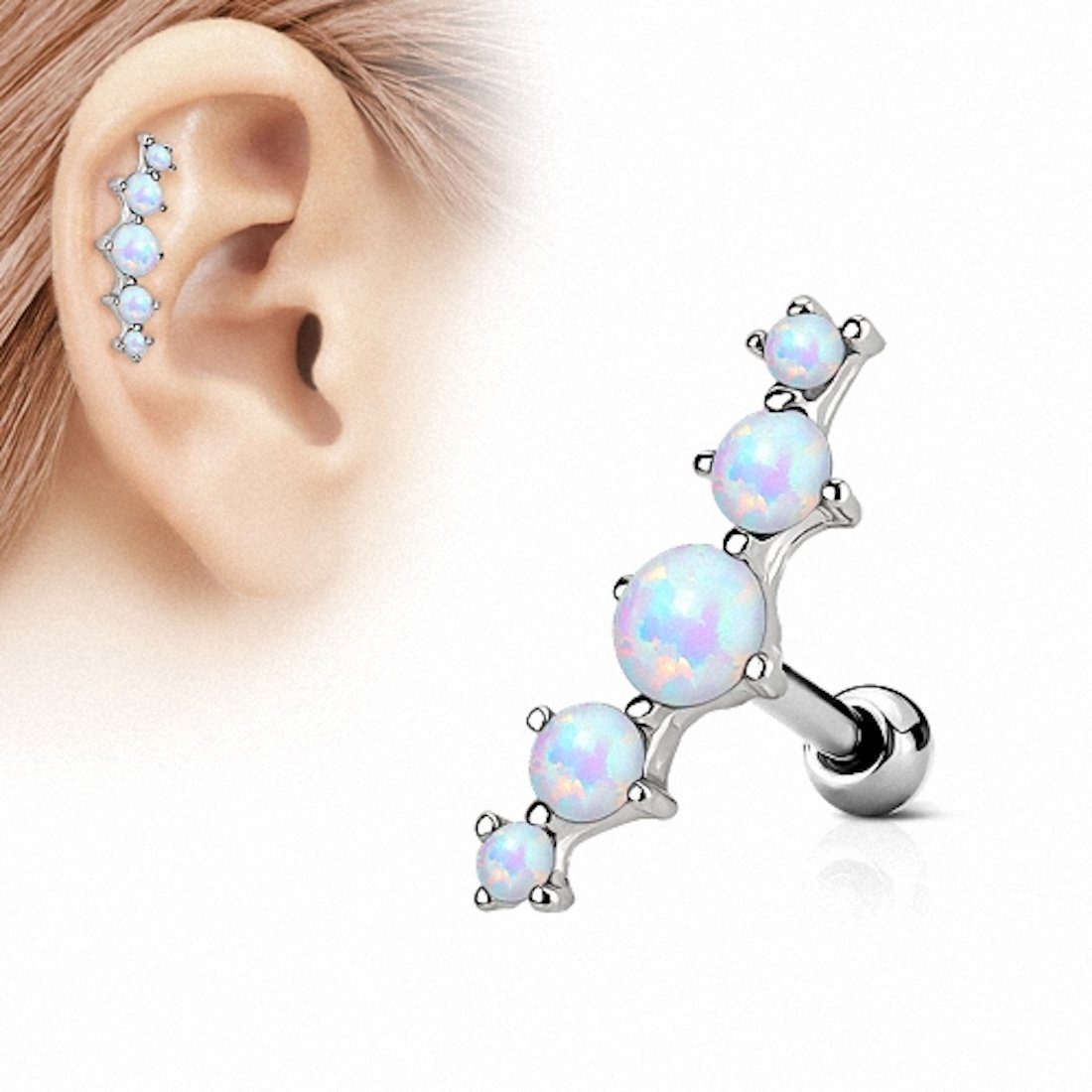 Piercing-Set Tragus Piercing Stecker mit 5 Opal Steinen