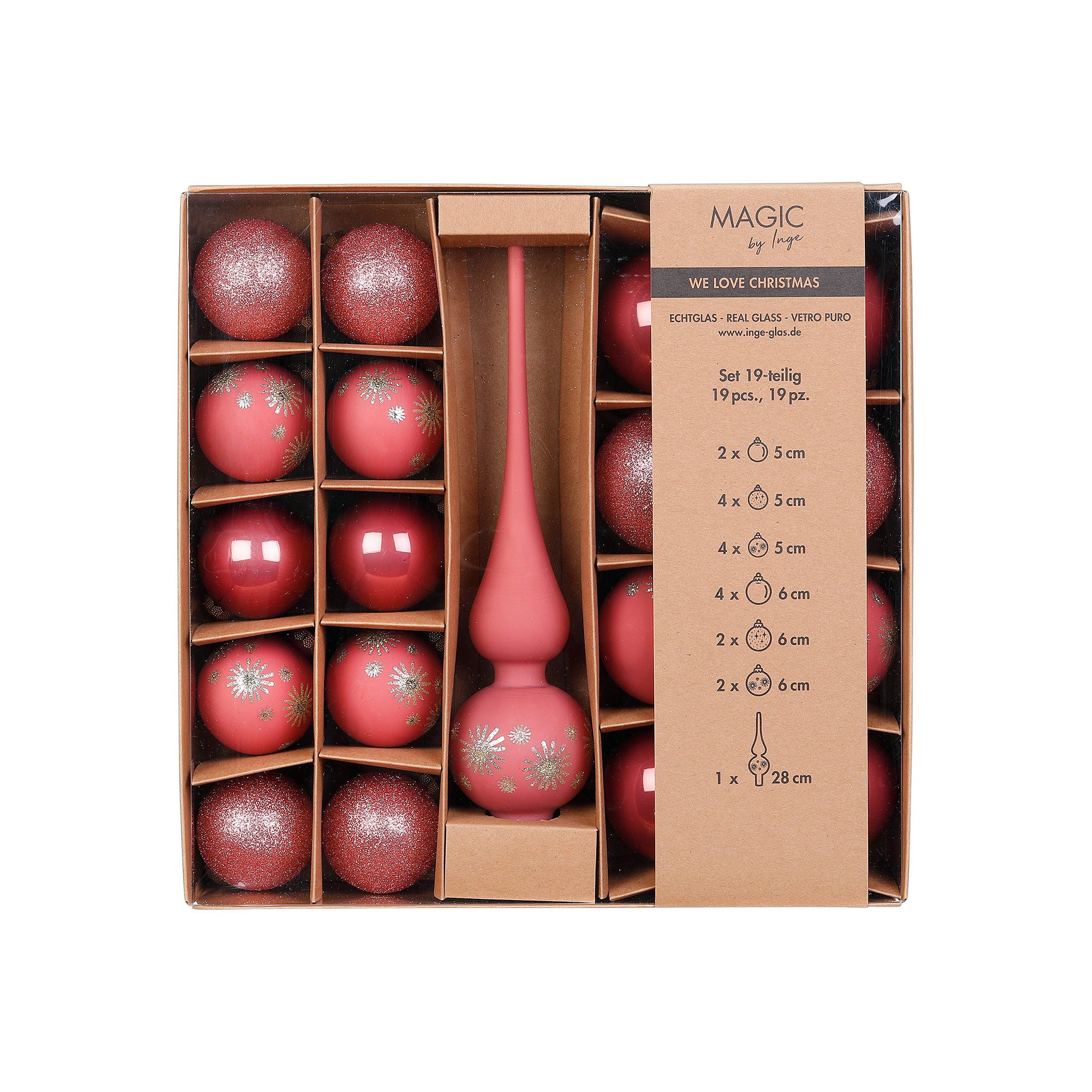 Holly & Jolly Weihnachtsbaumkugel, Weihnachtskugeln Glas 5-6cm mit Spitze 19er Set - Dusty Rose