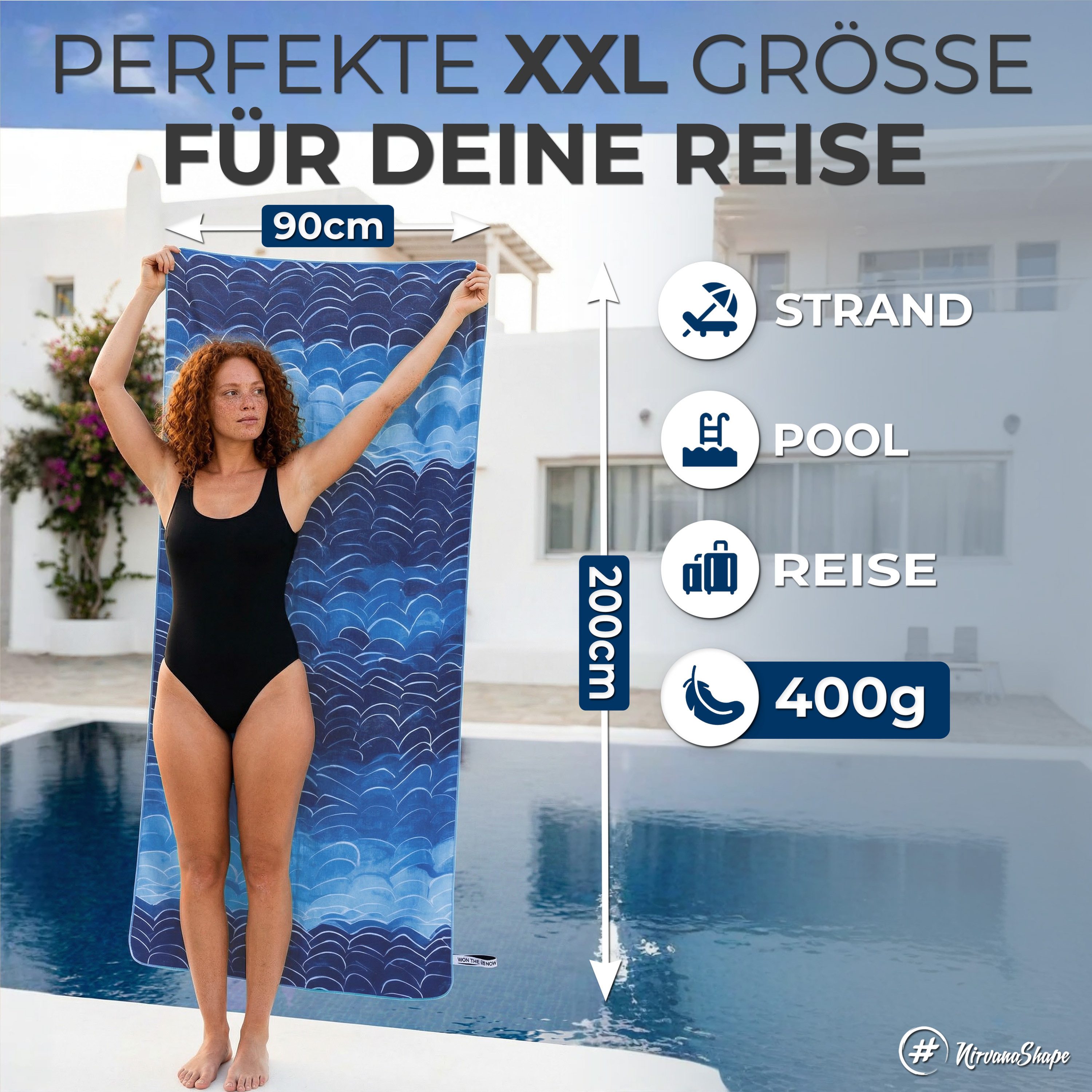 NirvanaShape Strandtuch Reise Handtuch Strandtuch XXL - Strandhandtuch, Mikrofaser Badetuch – Bild 2 von 5