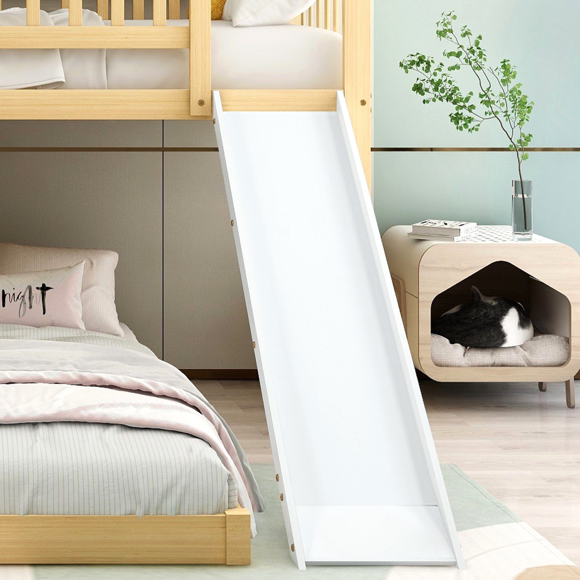 Etagenbett (mit Rutsche, Schubladen und Lattenrost), Hochbett Kinderbett 90x200 cm inklusive 2 Schlafgelegenheiten, Kiefer