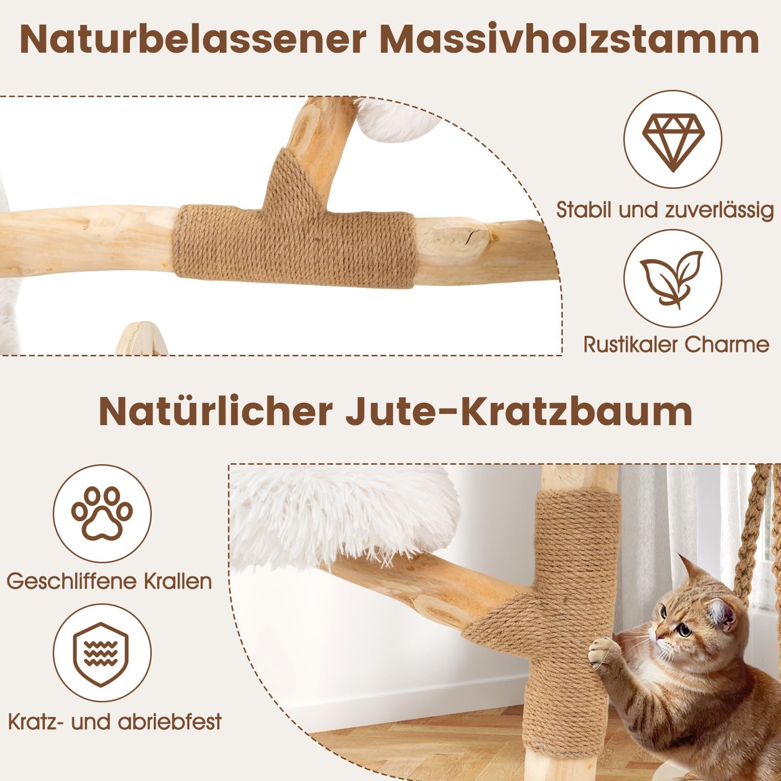 COSTWAY Kratzbaum, Katzenbaum, Kletterturm, mit Hängekorb, 66cm hoch