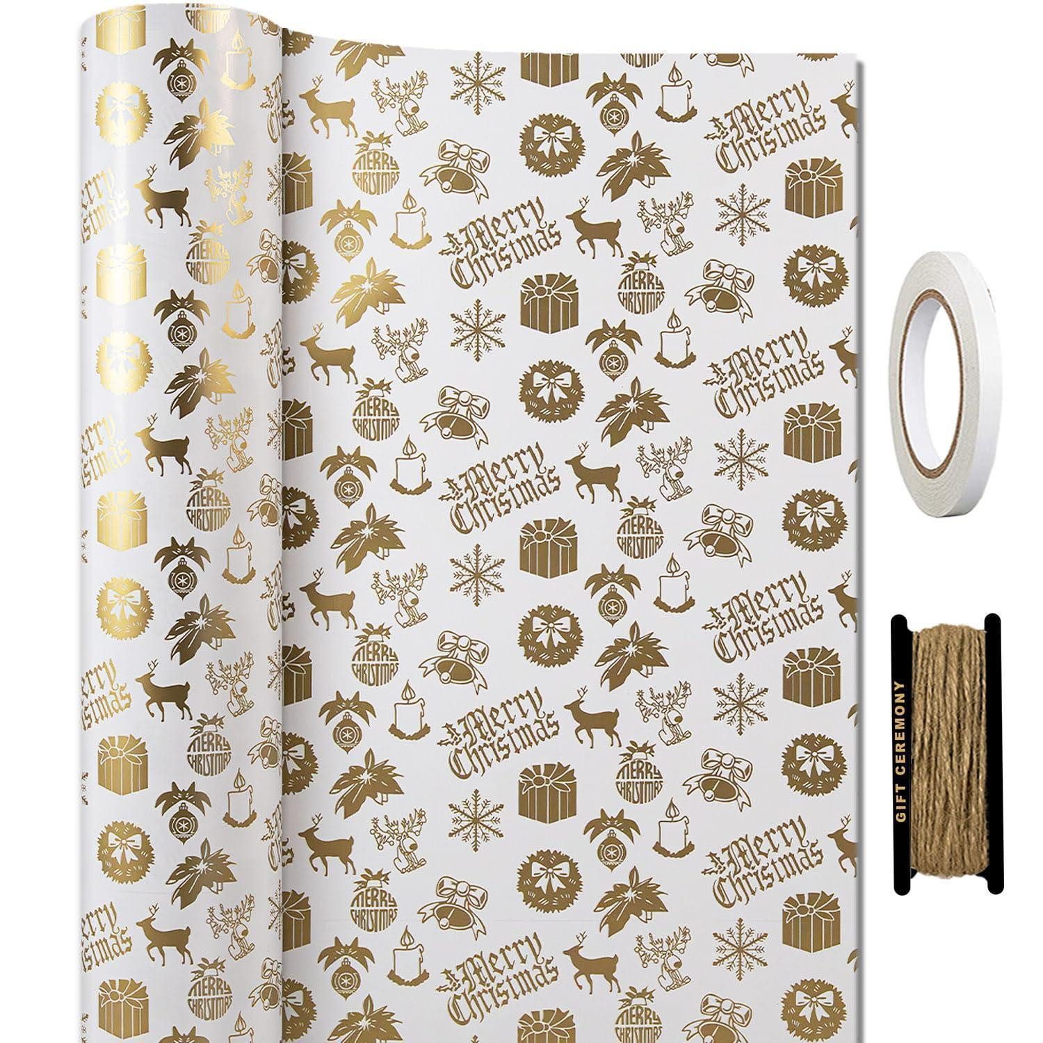 LuxusKollektion Geschenkpapier Geschenkpapier Weihnachten Metallic Weiss/Gold 43cm x 15m, (1St)
