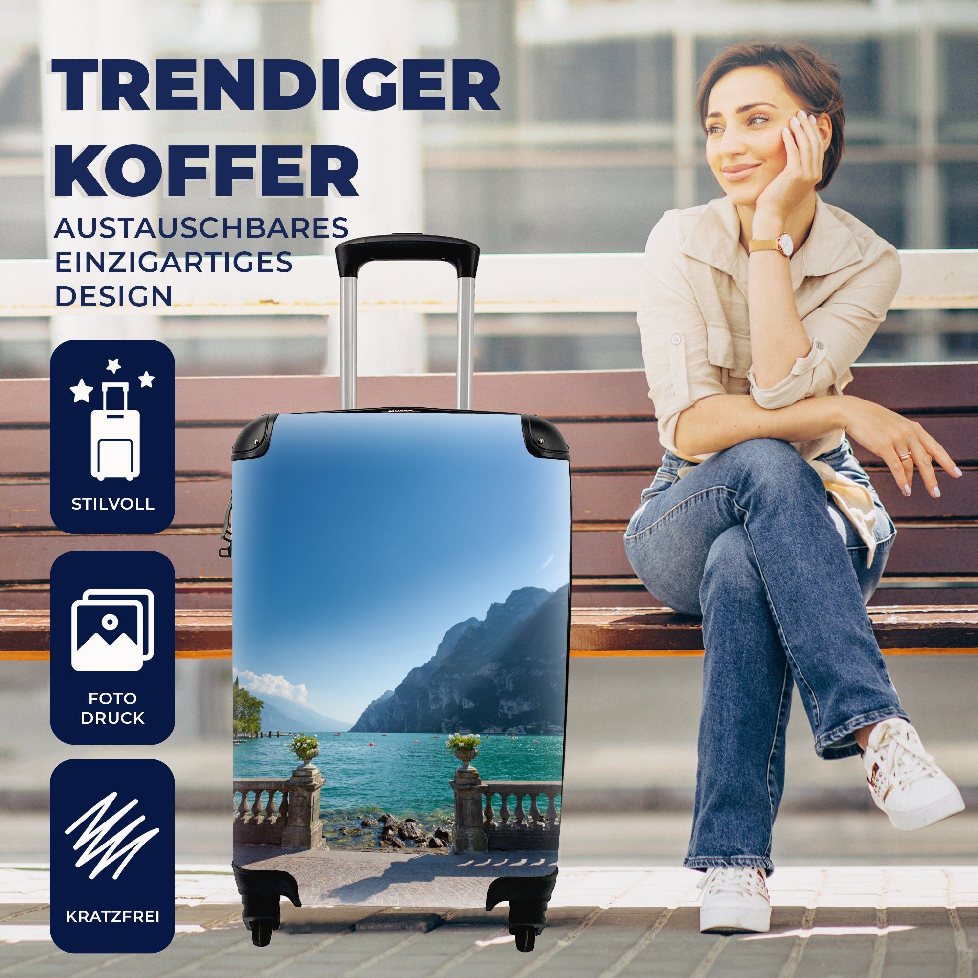 Handgepäck - Licht, MuchoWow Ferien, für Berg Handgepäckkoffer Reisekoffer Rollen, mit 4 Gardasee Trolley, Reisetasche - rollen,
