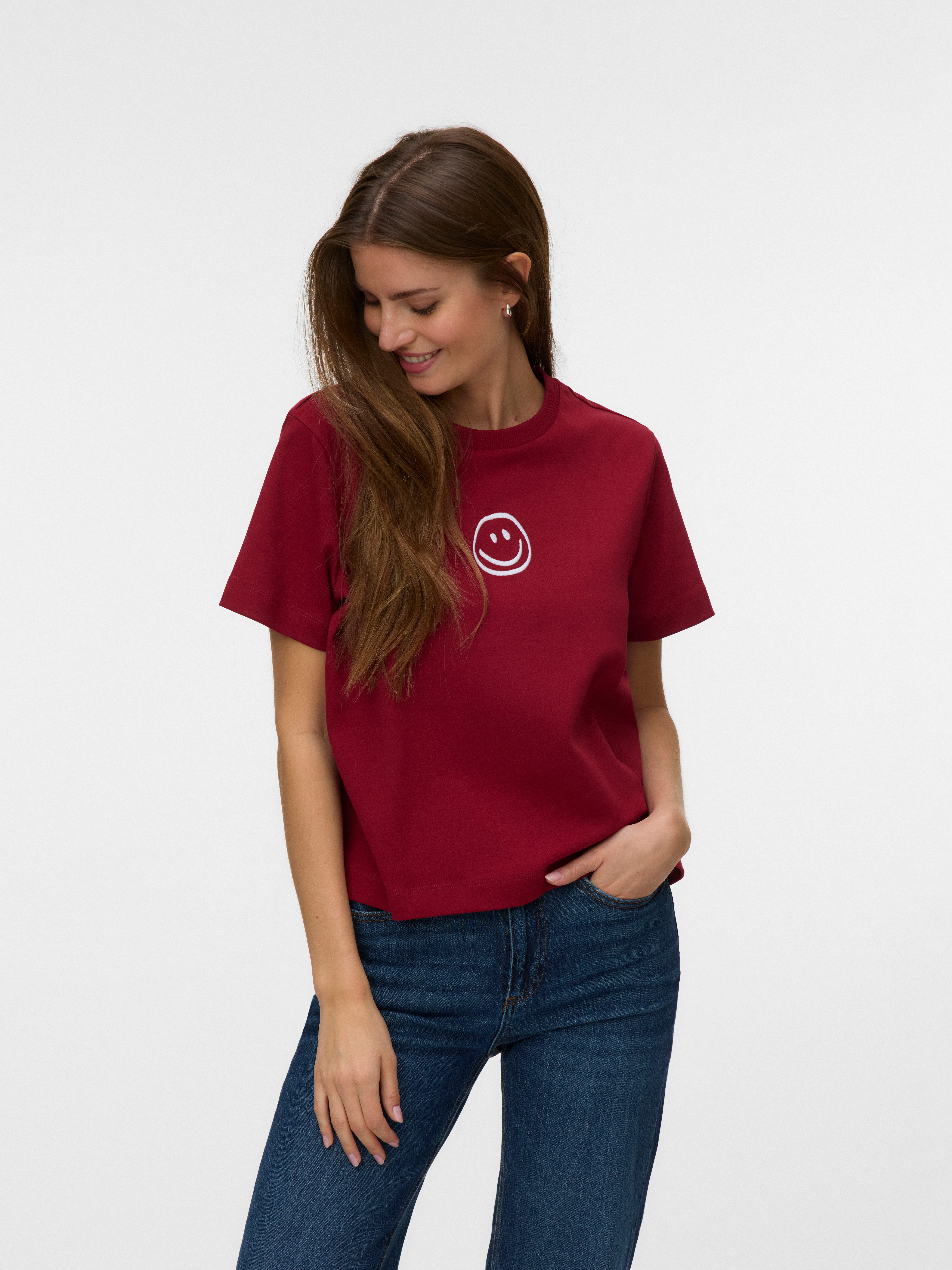 Vero Moda Kurzarmshirt VMSARA METTE SS TOP BOX JRS GA NOOS Baumwolle, regular fit