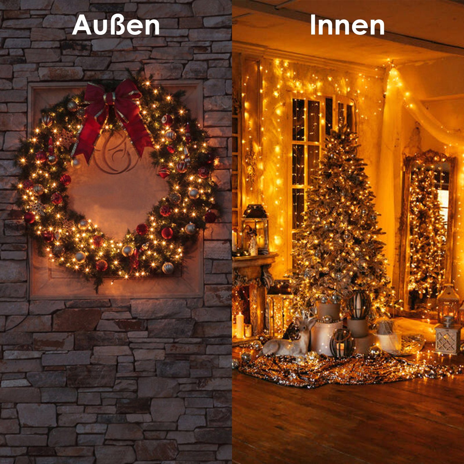 LED LED-Lichterkette Weihnachten Lospitch Außen Innen IP44, 10m Wasserdicht 100 Deko Beleuchtung Lichterkette