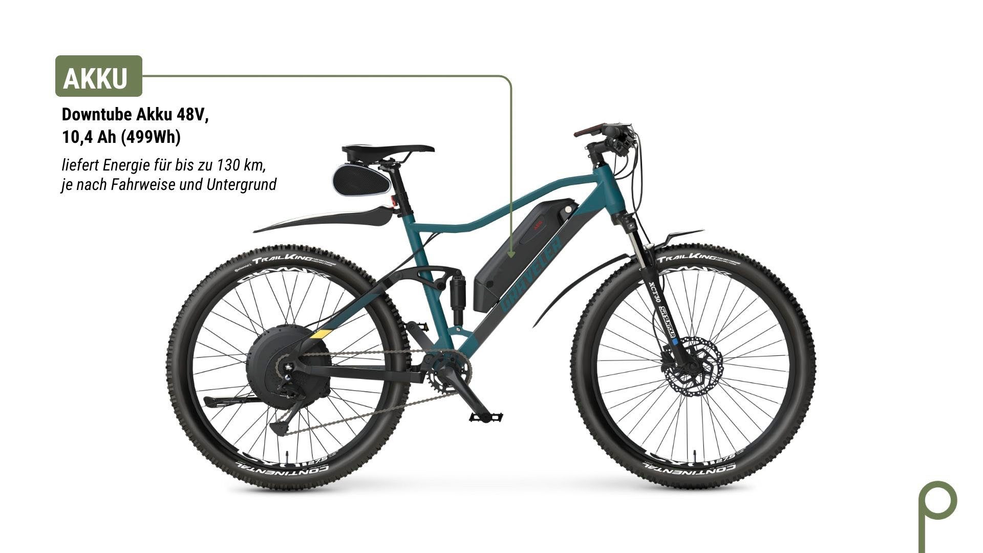 Prophete E-Bike Mountainbike Graveler, 9 Gang Shimano Alivio Schaltwerk, Kettenschaltung, Heckmotor, 499 Wh, Pedelec, Elektrofahrrad für Damen u. Herren, MTB