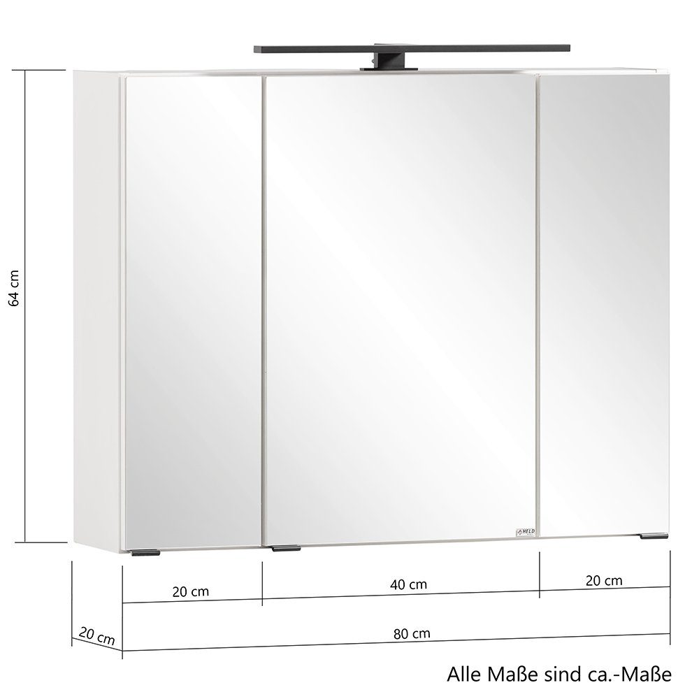 B/H/T cm Lomadox cm 80/64/20 LED-Aufbauleuchte in Spiegelschrank mit ca. MARLING-03 80 weiß,