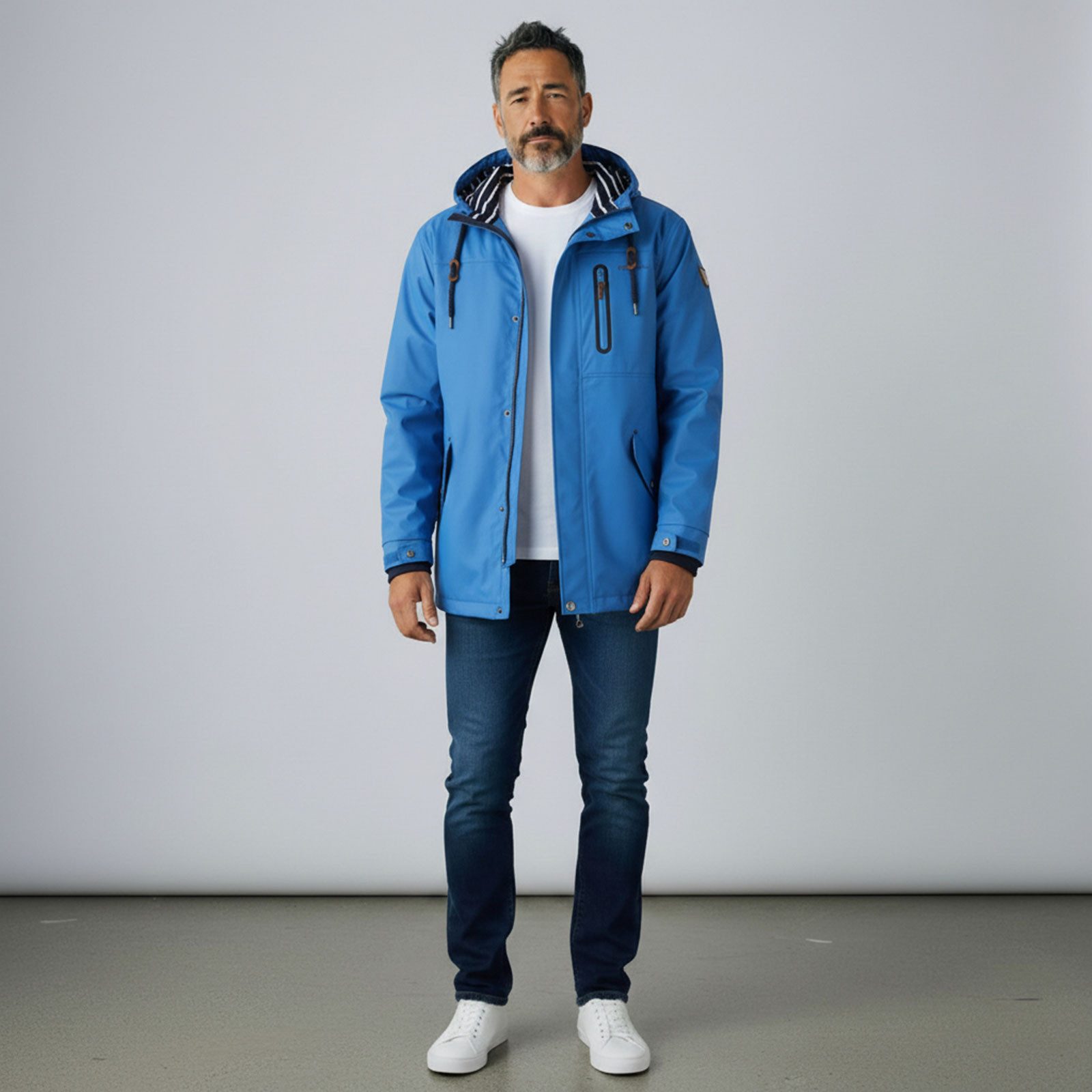 Dry Fashion Regenjacke Lübeck Herren PU-Parka - Outdoor-Jacke Mantel Wasserdicht & Winddicht Verschweißte Nähte, Verstellbare Kapuze, Abgedeckter Reißverschluss