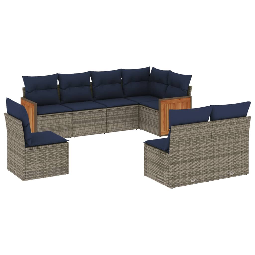 Gartenlounge-Set 8-teiliges Gartensofa-Set mit Kissen, grau, Polyrattan