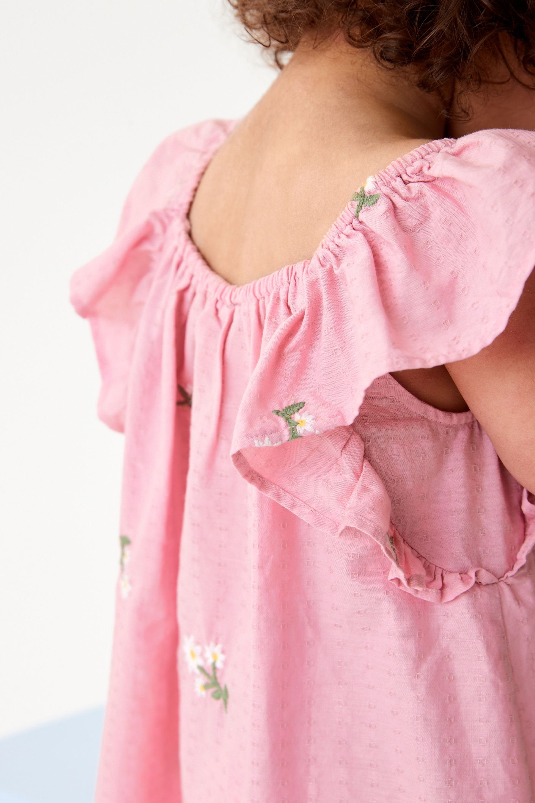 (1-tlg) Gerüschtes Kleid Pink Sommerkleid Stickereien Next mit