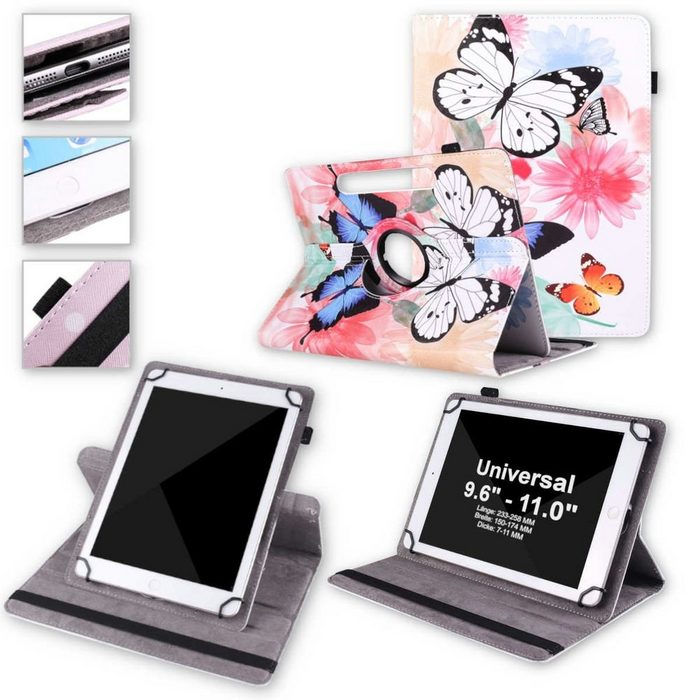 Wigento Tablet-Hülle Für Lenovo Tab M10 10.1 Zoll 360 Grad Rotation Universell Motiv 3 Tablet Tasche Kunst Leder Hülle Etuis