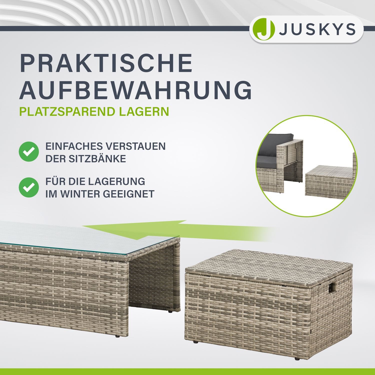Juskys Gartenlounge-Set Salou, (6-tlg), für 6 Personen, Polyrattan, Glasplatte, wetterfest, mit Kissen