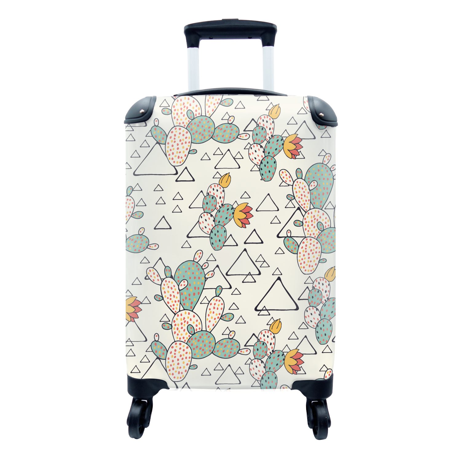MuchoWow Handgepäckkoffer Muster - Kaktus - Dreieck, 4 Rollen, Reisetasche mit rollen, Handgepäck für Ferien, Trolley, Reisekoffer