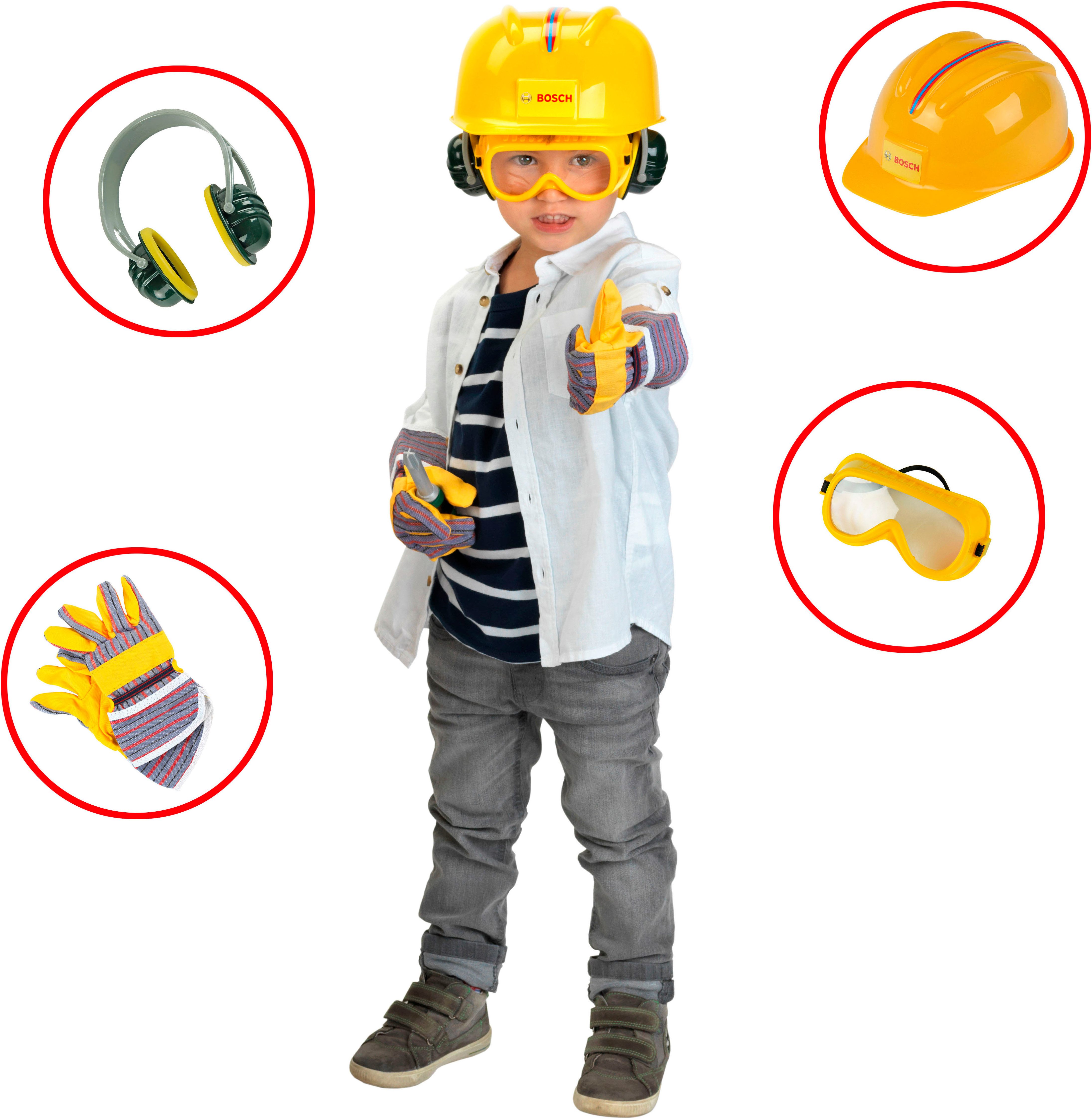 Klein Spielwerkbank BOSCH-Workstation Mega, mit Handwerker Set, mit BOSCH Akkuschrauber; Made in Germany