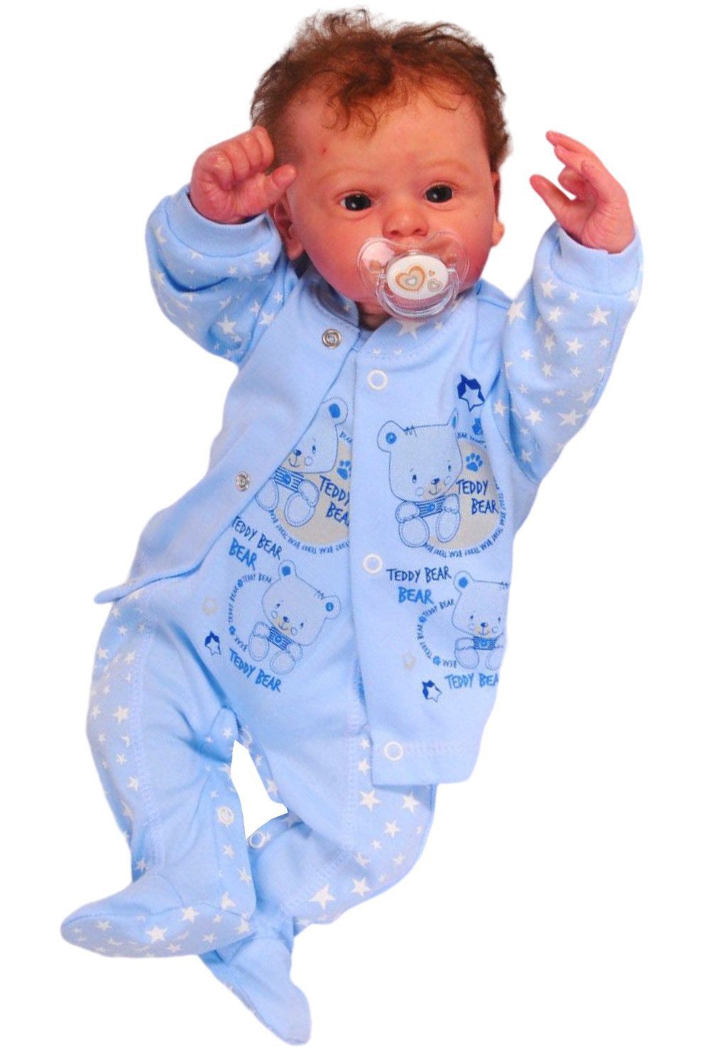 La Bortini Strampler Baby Anzug in Blau mit Sternchen Stramplerhose und Hemdchen Set aus reiner Baumwolle, 44 50 56 62 68 74