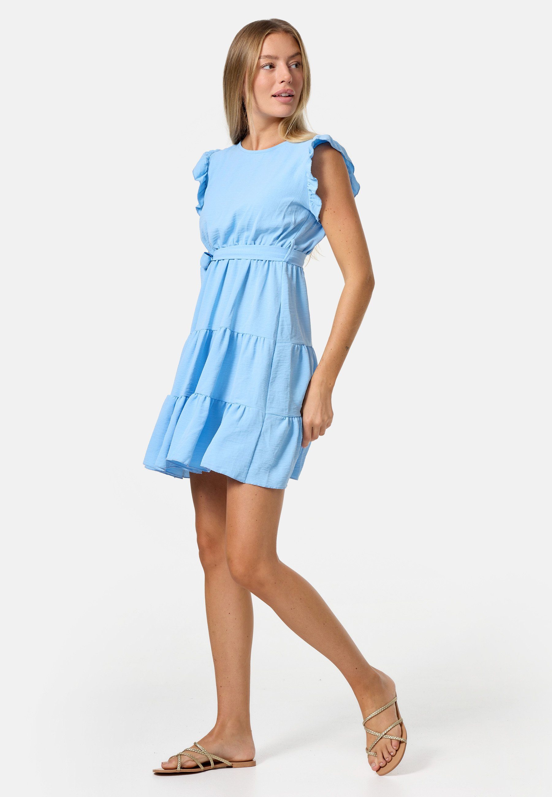 PM SELECTED Minikleid PM-27 (Sommerkleid Midi Kleid mit Rüschen in Einheitsgröße) Blau