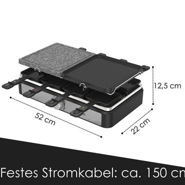 Zilan Raclette ZLN-8863, 8 Raclettepfännchen, 1400 W, Naturgrillstein & Grillplatte,8 Personen,Antihaftbeschichtet