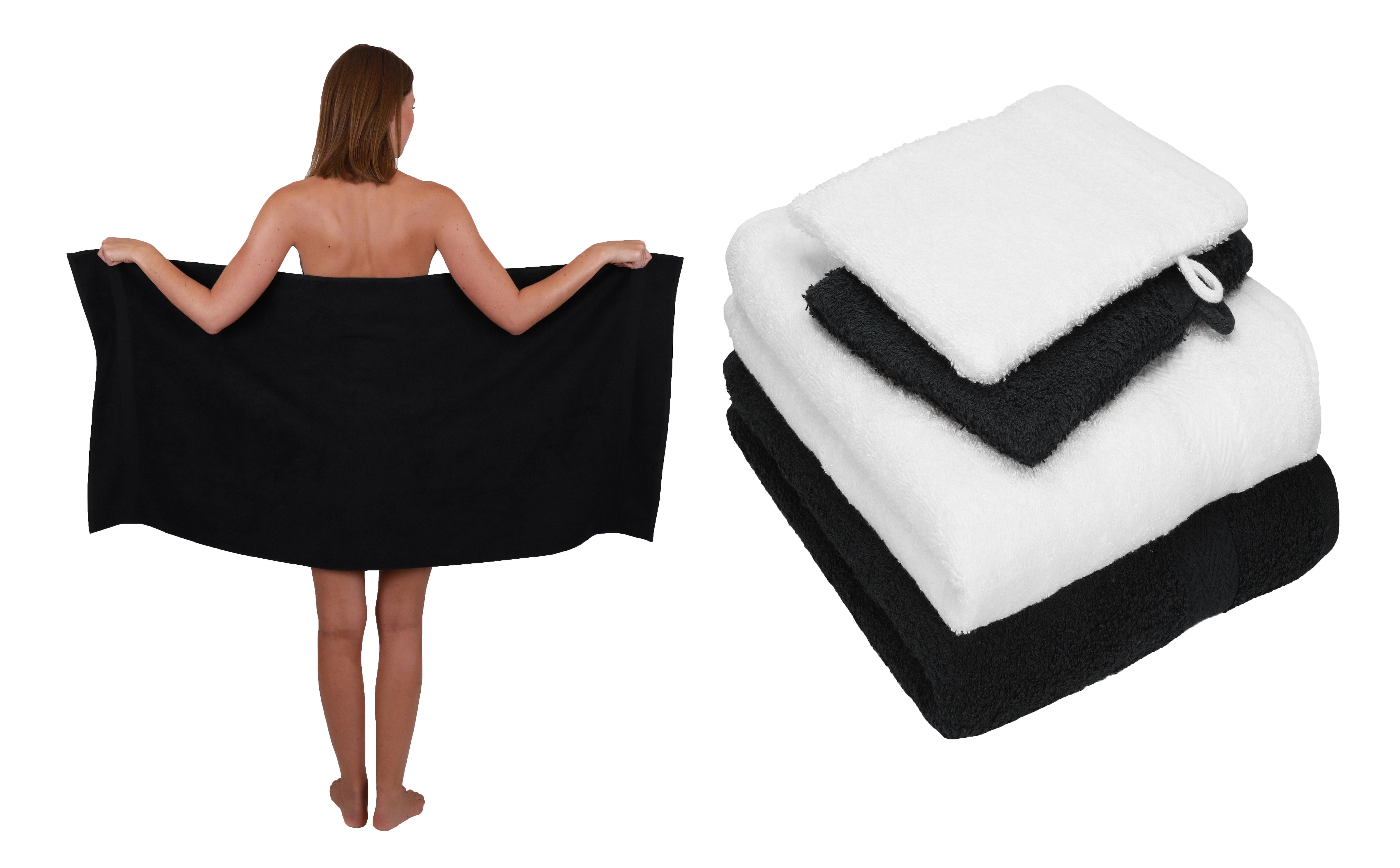 Betz Handtuch Set 5 Duschtuch Pack 100% 2 TLG. Baumwolle 100% 2 Handtuch Single Baumwolle Waschhandschuhe, 1 Set schwarz-weiß Handtücher