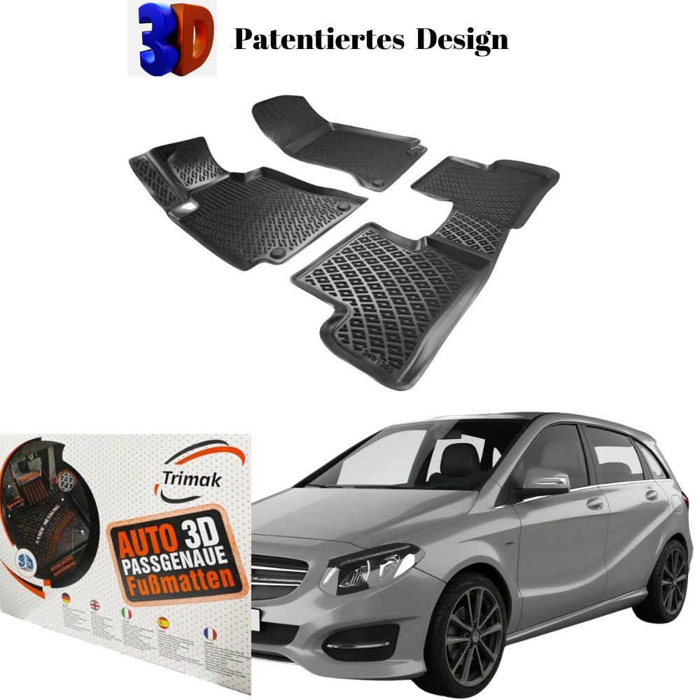Passform-Fußmatten Kompatibel mit Mercedes B Klasse W242 W246 2011-2018 3D Gummimatten