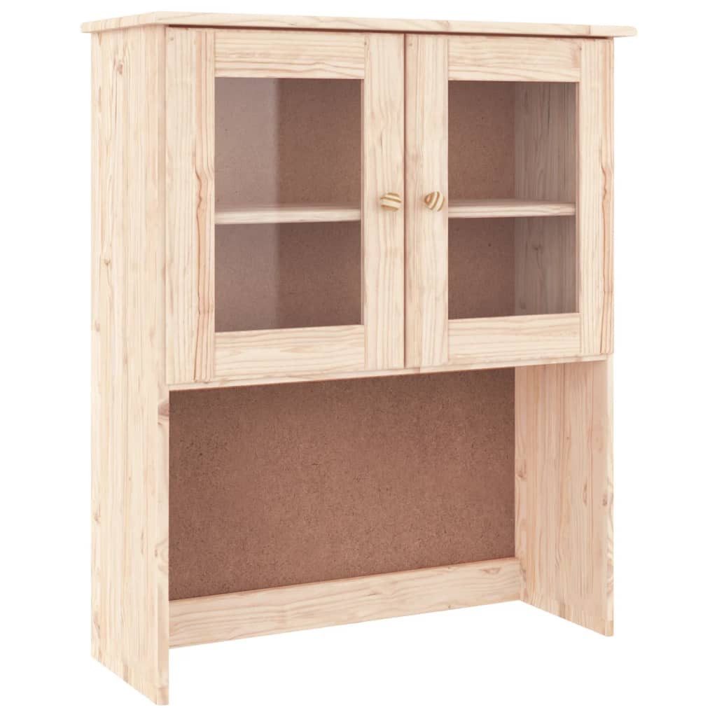 furnicato Aufsatzschrank Sideboard-Aufsatz aus massivem Kiefernholz, 77 x 30 x 92 cm, natur (1-St) Vitrinenaufsatz mit Glastüren, Ablageböden und Wandhalterung