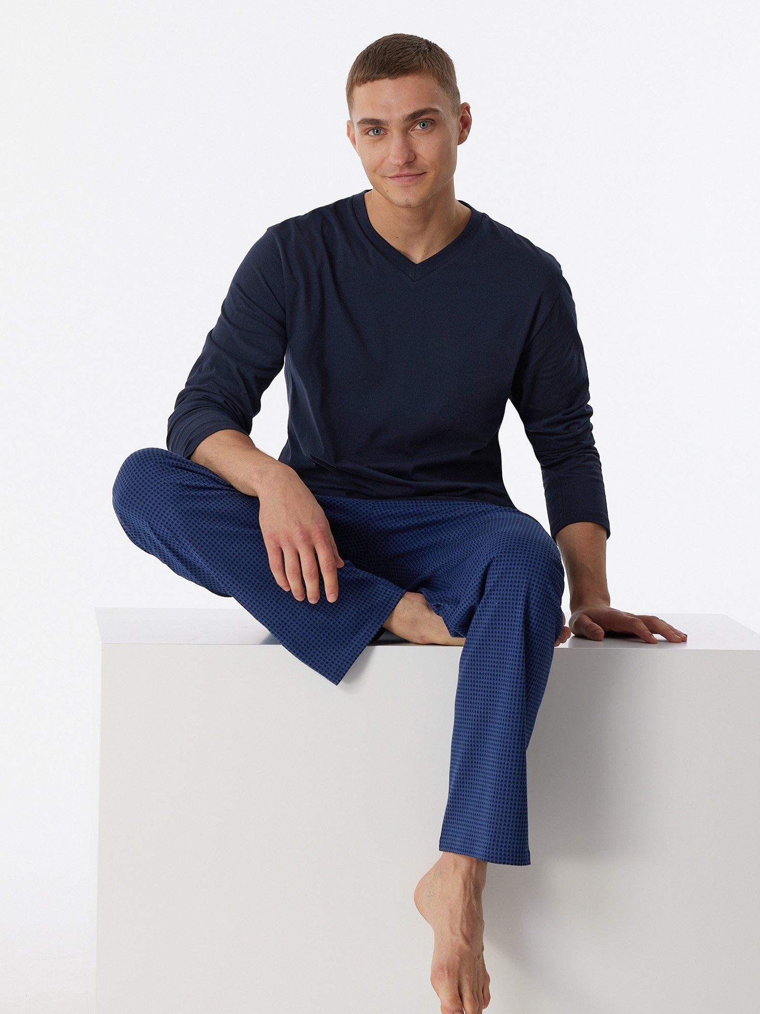 Pyjama Comfort schlafmode nachtblau schlafanzug Schiesser Essentials pyjama