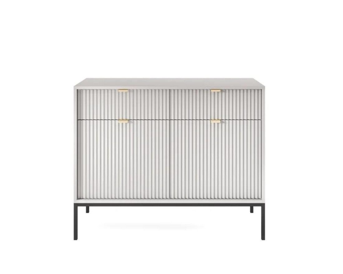 Deine Möbel 24 Kommode Kommode NOVO 104 cm Sideboard Weiß Grau Schwarz Premium (Set, 2 St., Wohnzimmer Flur Schlafzimmer Goldene Griffe), geriffelte Fronten 104 cm breit 2-türig mit 2 Schubladen