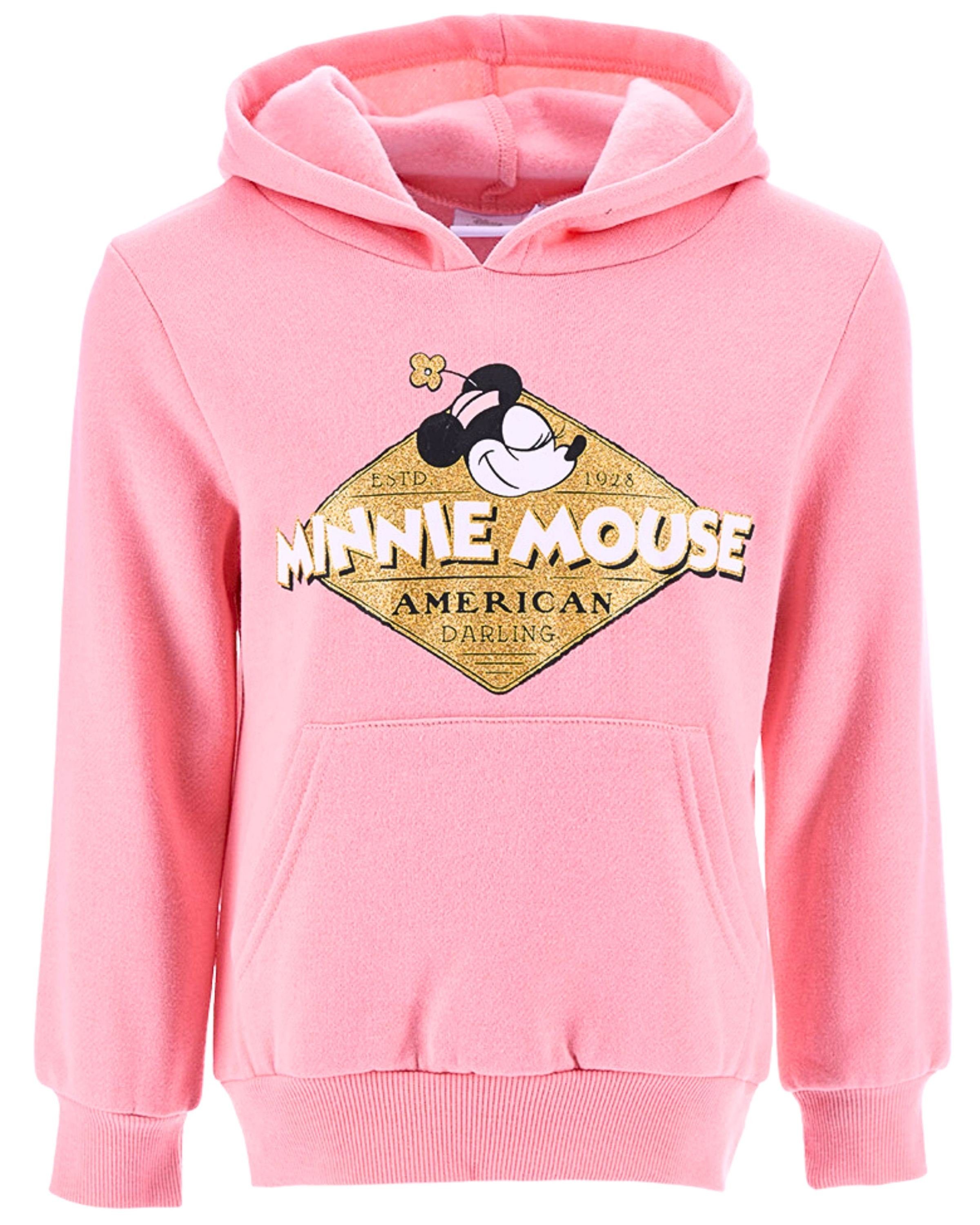 Disney Minnie Mouse Hoodie Minnie Maus Mädchen Kapuzenpullover mit Glitzer Rosa