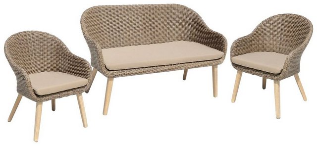 GARDEN PLEASURE Loungeset PUEBLO, 6-tlg., 2er-Sofa, 2 Sessel, Akazienholz, beige
