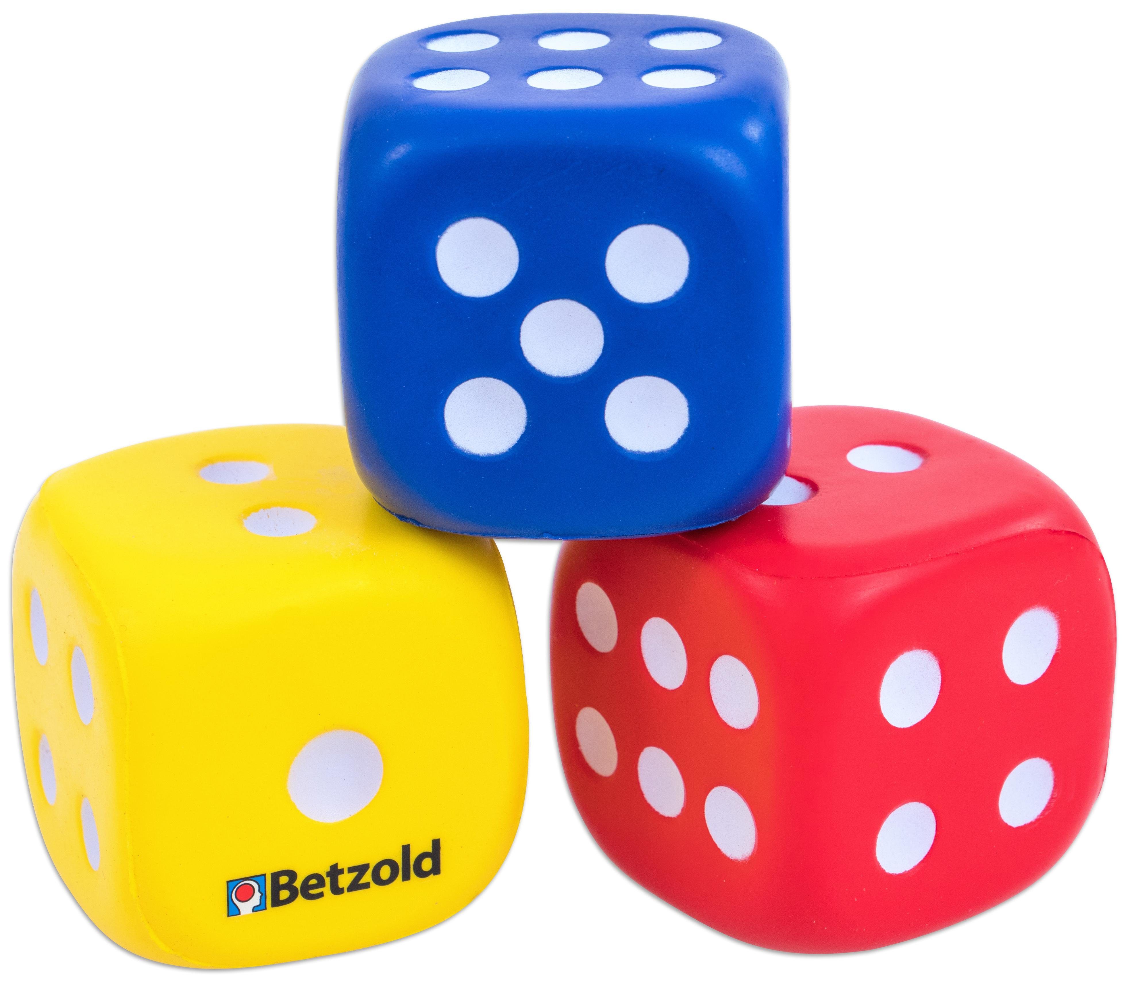 Betzold Lernspielzeug Schaumstoff-Würfel 3 Augenwürfel rot blau gelb - Kinder Soft-Würfel