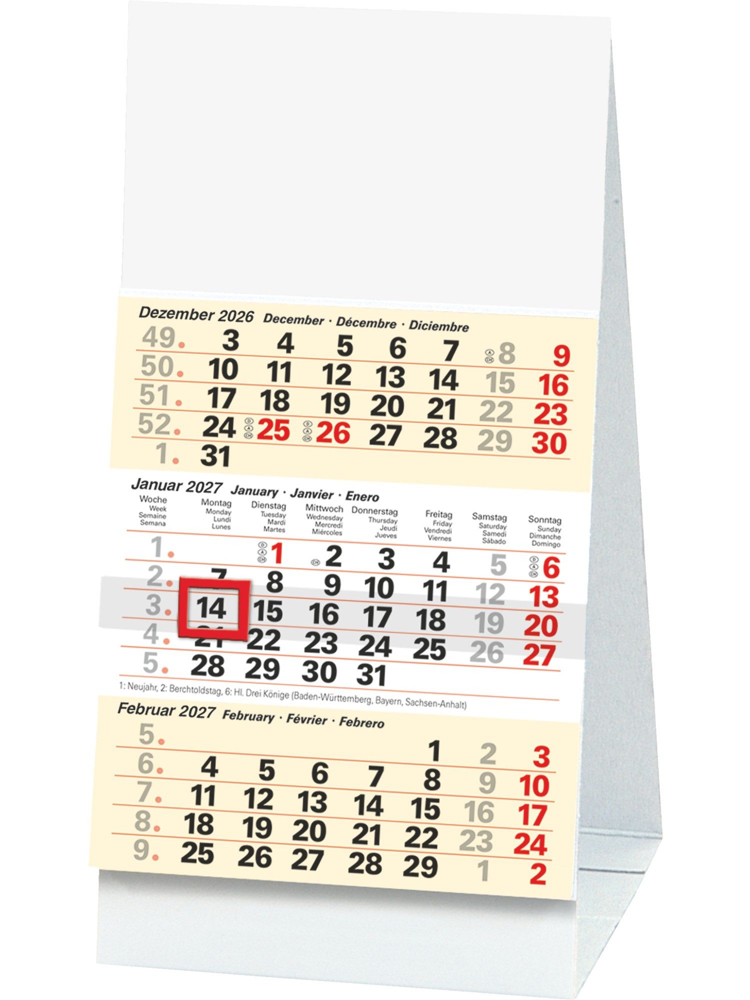 Tischkalender 3-Monats-Tischkalender 2027 mit Datumsschieber